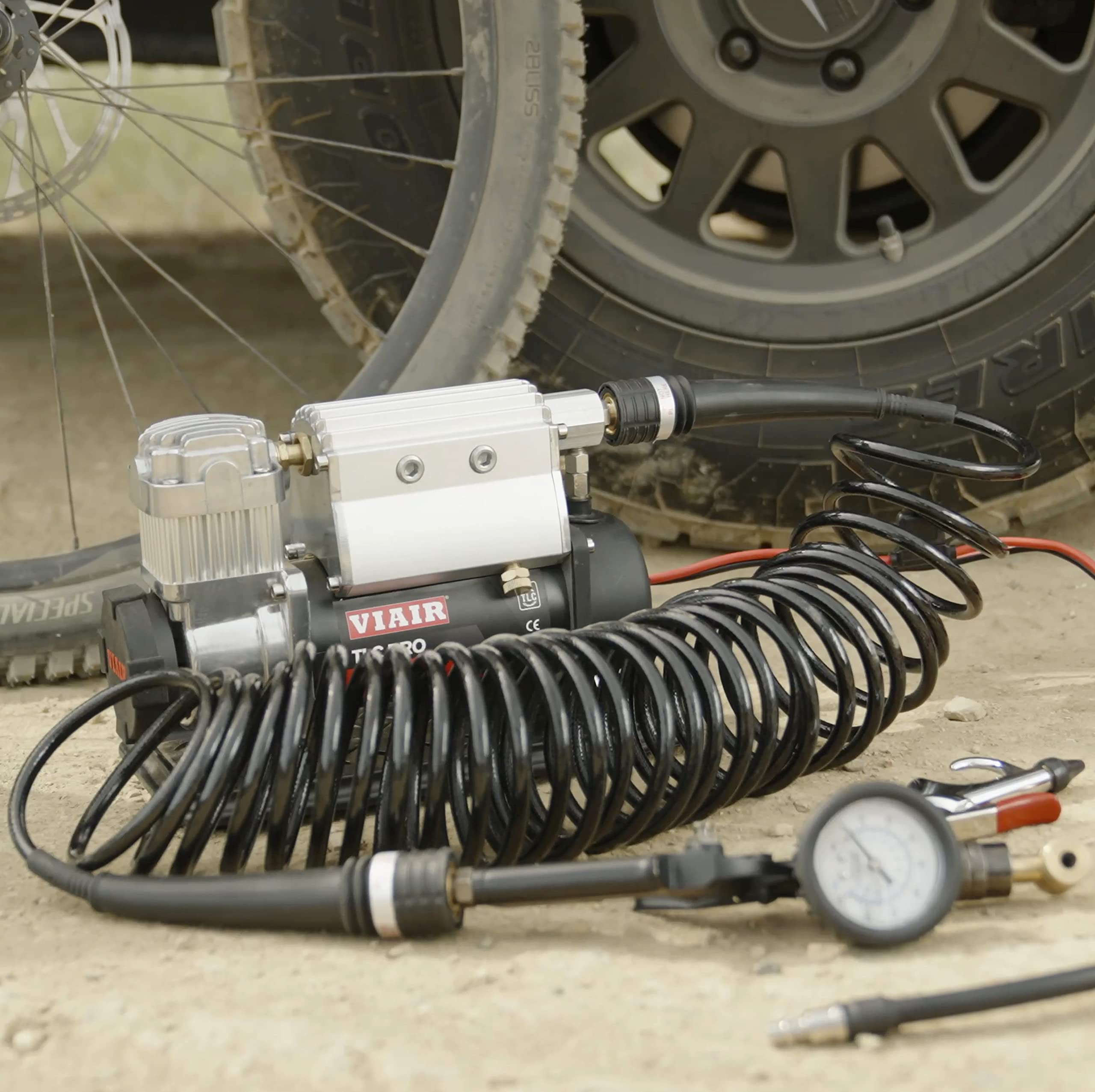 Heavy-Duty VIAIR TLC PRO Air Compressor - 150 PSI Portable Tire Inflator with 1/4 Gallon Air Tank - Includes Presta Valve Chuck & Shop-Style Inflation Gun - For Tubeless Bike Tire Setup