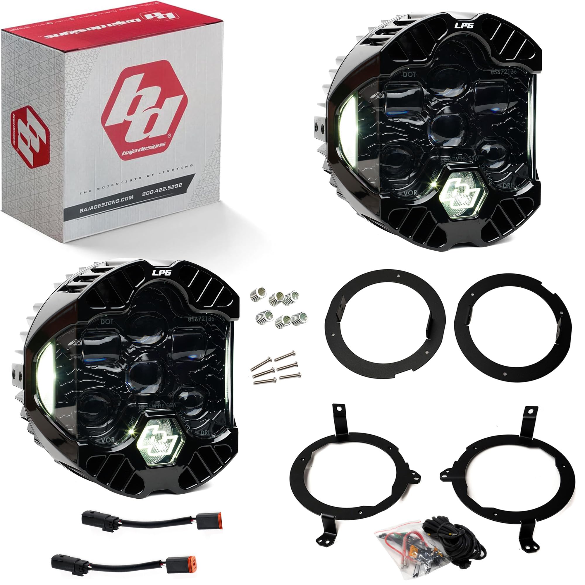 Baja Designs LP6 DOT SAE 6.5" Road-Legal LED Headlight Kit for 2018+ JL/JT, 2020+ Gladiator JT with Halogen Headlights – High/Low Beam Functionality with Clear DRL, JL/JT Specific Mounts (Pair)