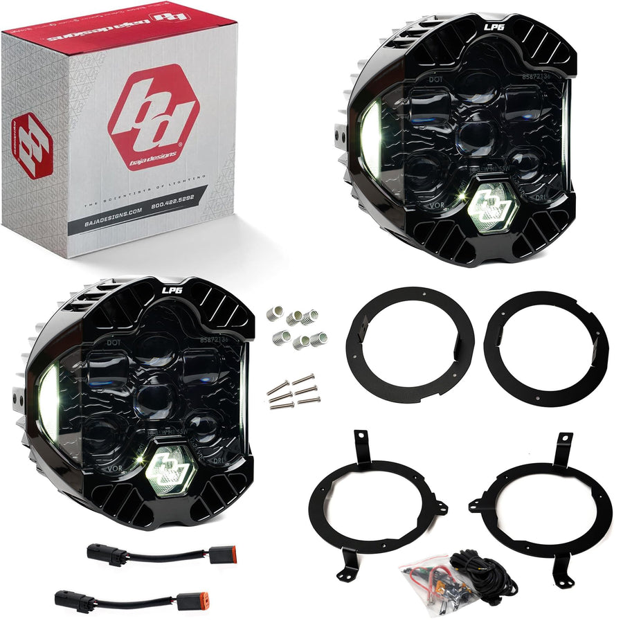 Baja Designs LP6 DOT SAE 6.5" Road-Legal LED Headlight Kit for 2018+ JL/JT, 2020+ Gladiator JT with Halogen Headlights – High/Low Beam Functionality with Clear DRL, JL/JT Specific Mounts (Pair)