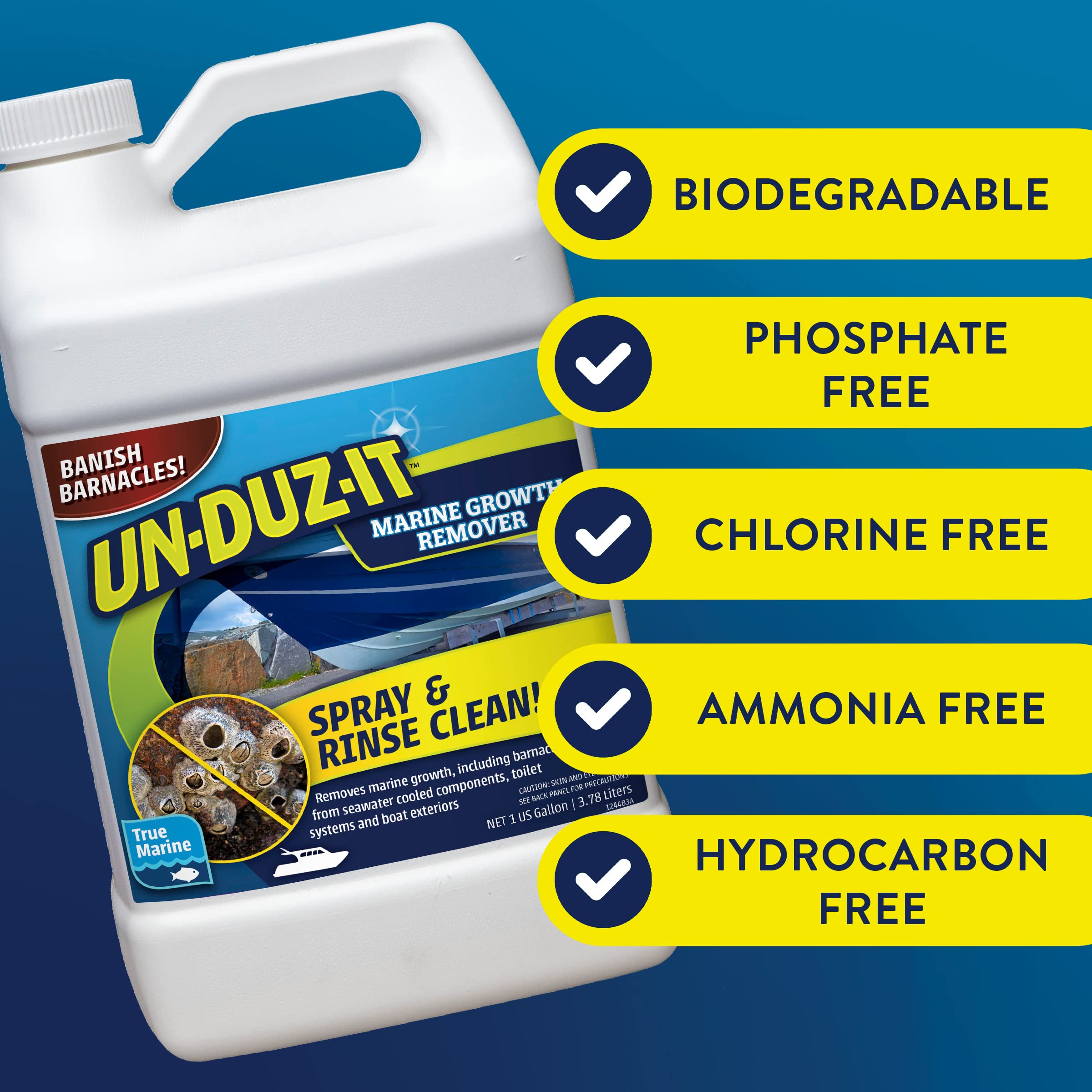 Marine Growth Remover Un-Duz-It, Boat Cleaner Descaling Solution for Saltwater and Freshwater, 1 Gal Bottle
