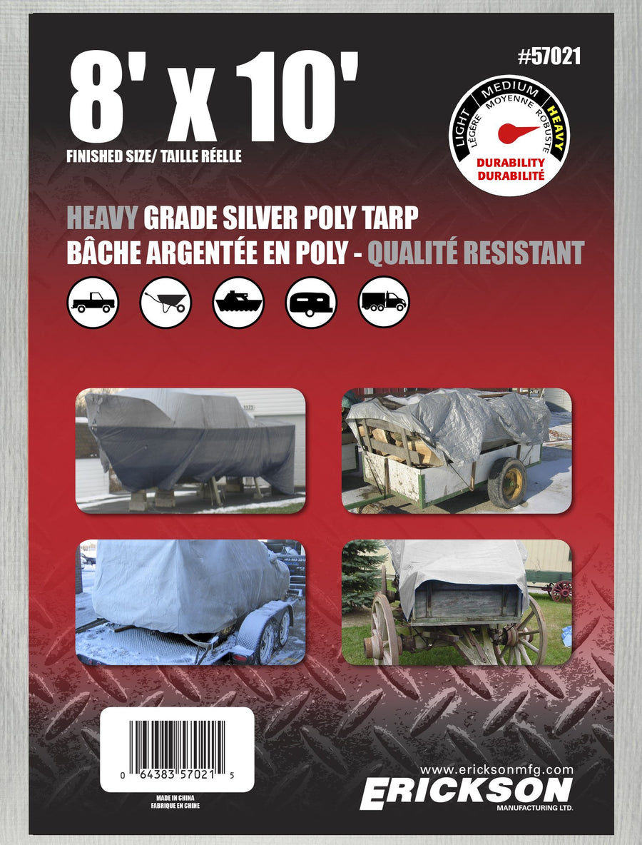 Heavy Grade Erickson 57021 Silver Poly Tarp, 8' x 10', 1 Pack