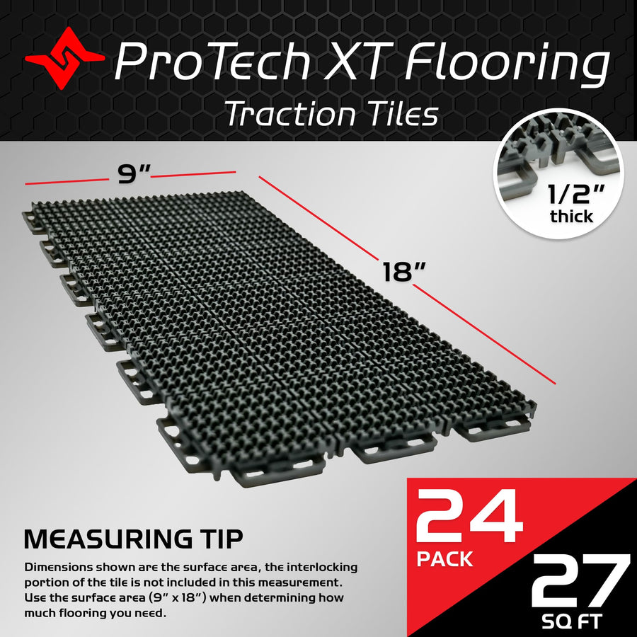ProTech XT Caliber Garage Flooring and Trailer Deck Traction Tiles, 9” x 18” Interlocking Tiles, Red, 24-Pack