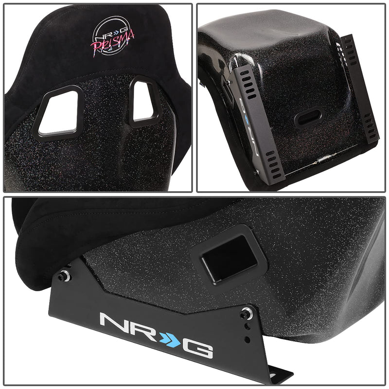 NRG Innovations Universal Fixed Back NRG-FRP-303BK-PRISMA Bucket Racing Seat for 5-Point Harnesses, Size M, Black Alcantara Material, 22" W X 34" H X 16" D