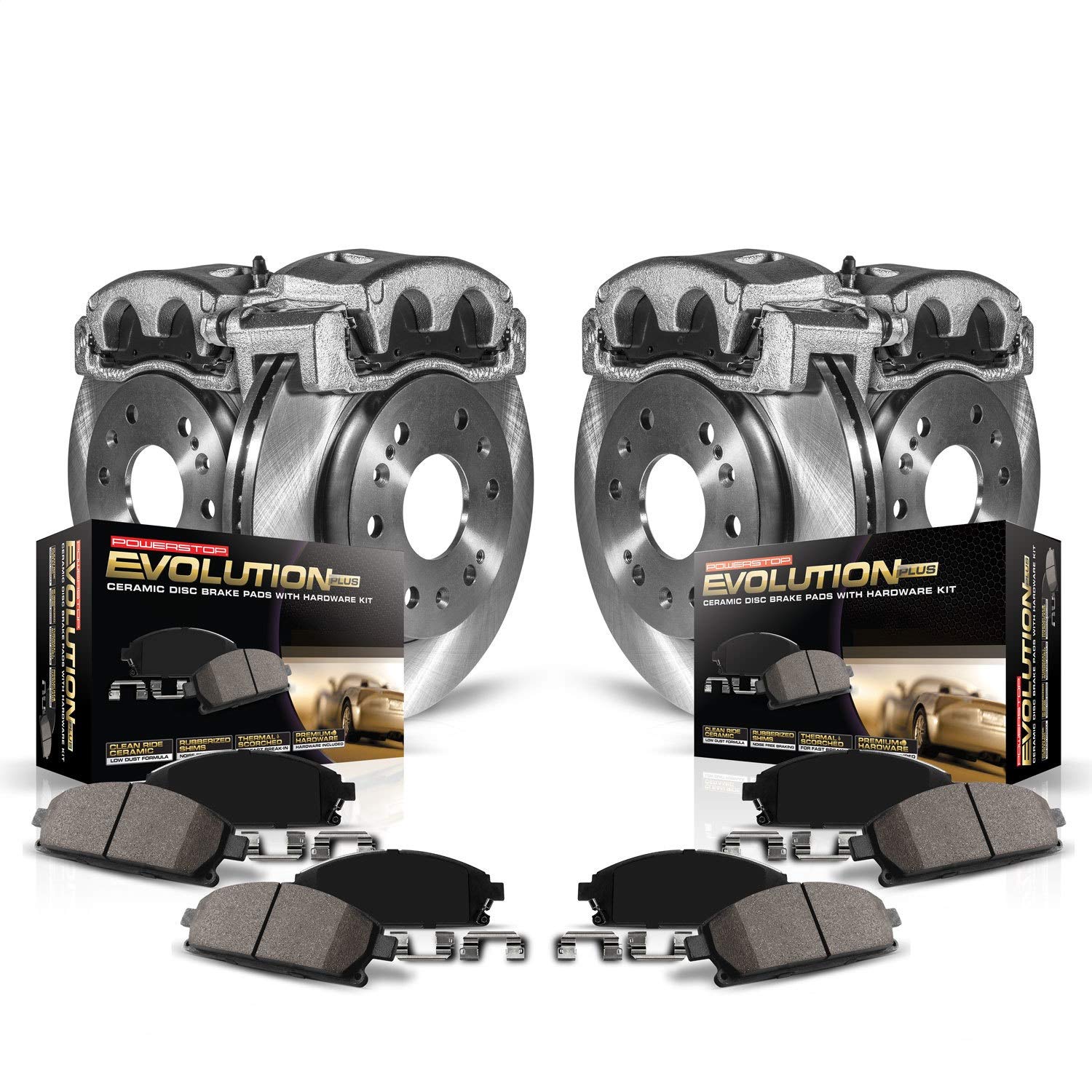 Power Stop Autospecialty KCOE6956 Replacement Front and Rear Caliper Kit-Rotors, Ceramic Brake Pads, Calipers For Acura MDX 2014-2016 [Model Specific]