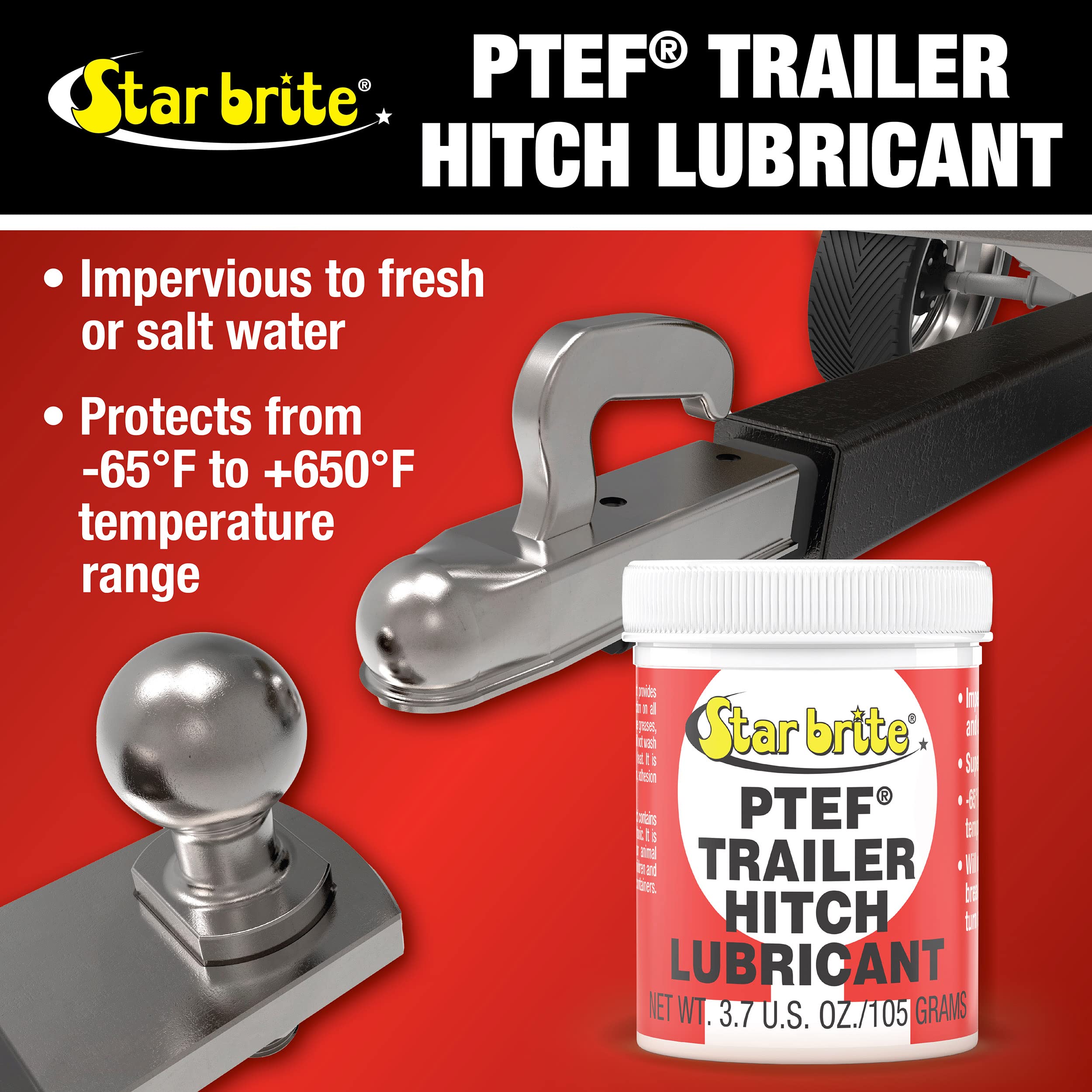 PTEF STAR BRITE Trailer Hitch Lubricant - All-Weather Protection for Trailer Hitches - Rust & Corrosion Resistant - Super Adhesion & High-Temperature Stability - 4 OZ (085804)