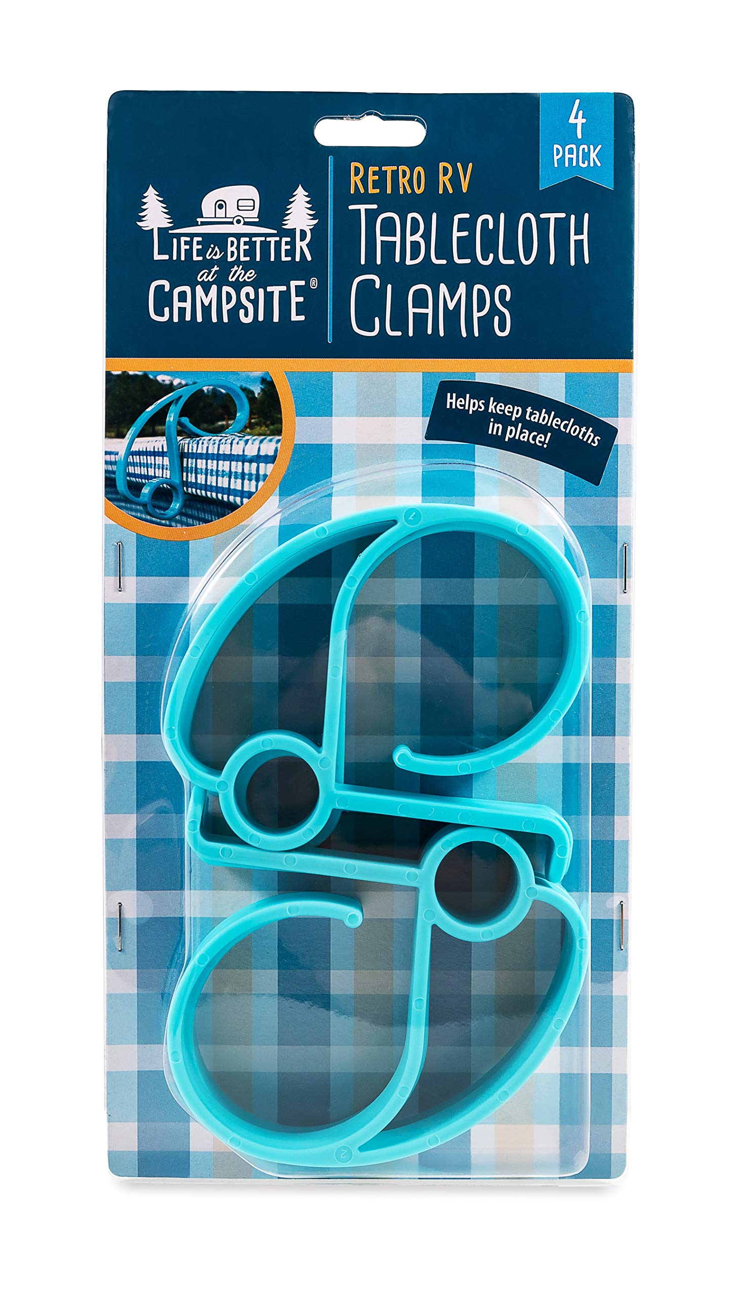 Camco Retro RV Tablecloth Clamps is Better at The Campsite | Unique RV-Shaped Design | Flexible | 4-Pack (44004)