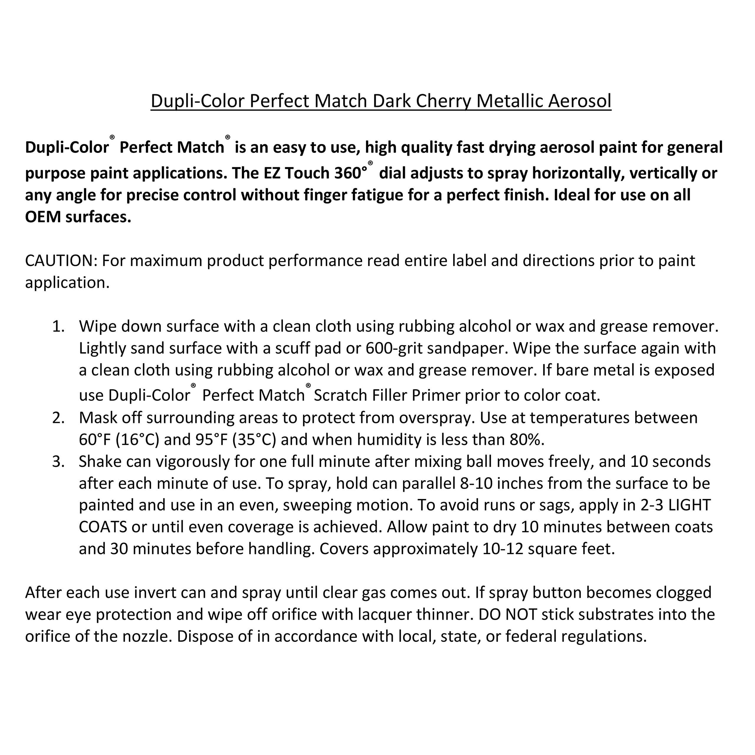 Perfect Match Dupli-Color Automotive Spray Paint – General Motors Dark Cherry Metallic, 77 WA9800 – 8 oz. Aerosol Can