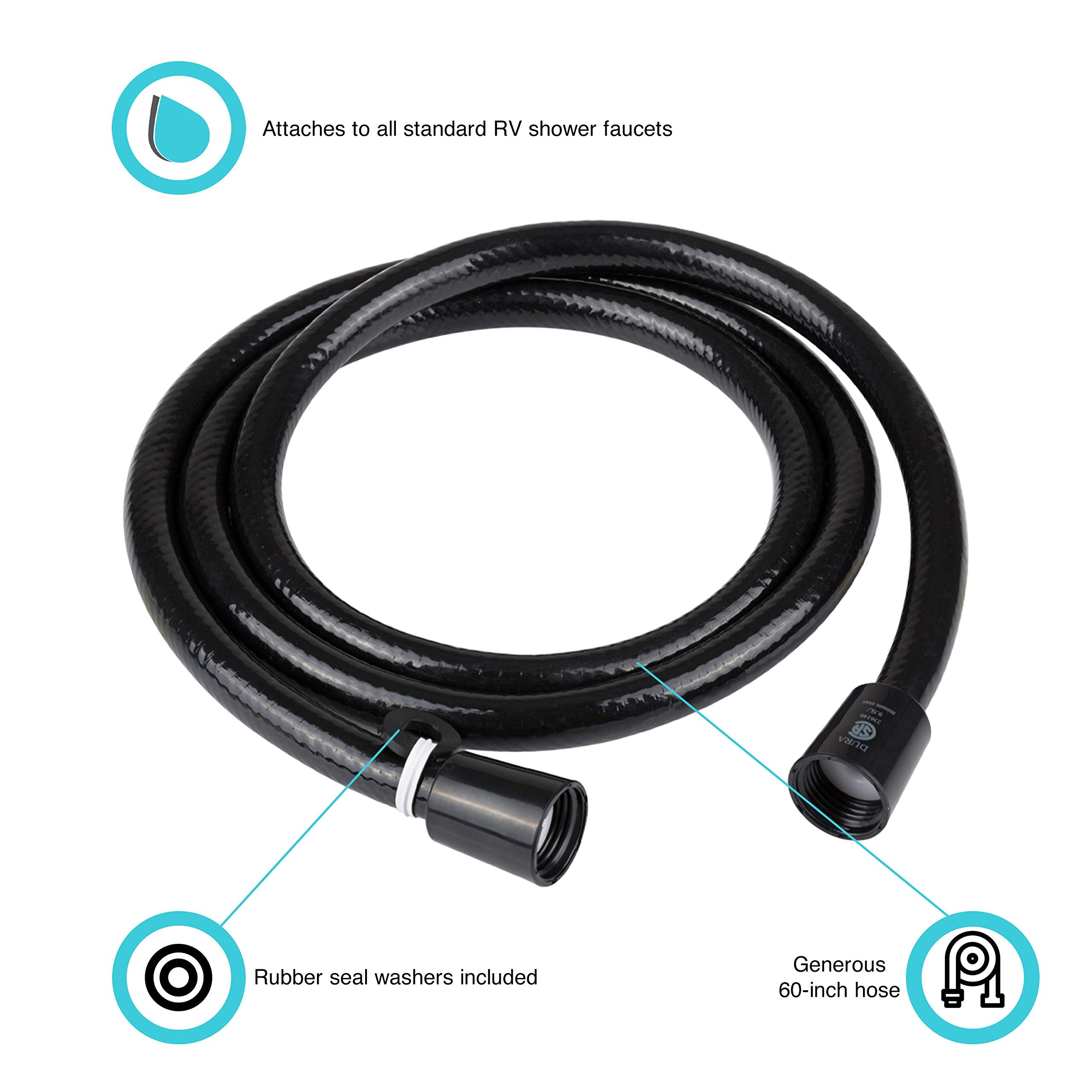 Dura Faucet RV DF-SA230-BK 60 inch Vinyl Shower Hose (Black)