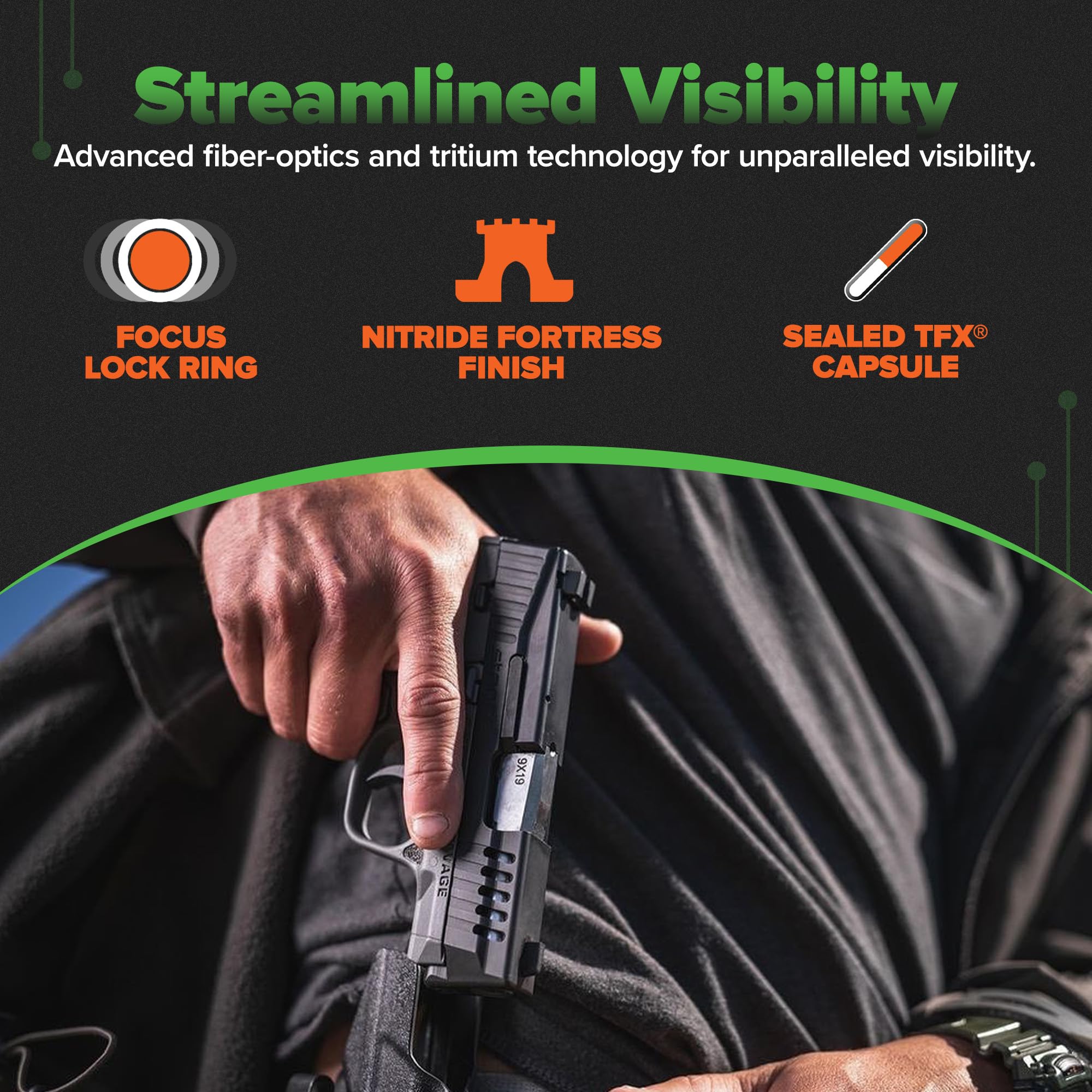 Tritium Pro Compact Night Sights TRUGLO with Daylight White Dots, Night Tritium Dots & Focus Lock Front Ring for CZ Handguns, Black