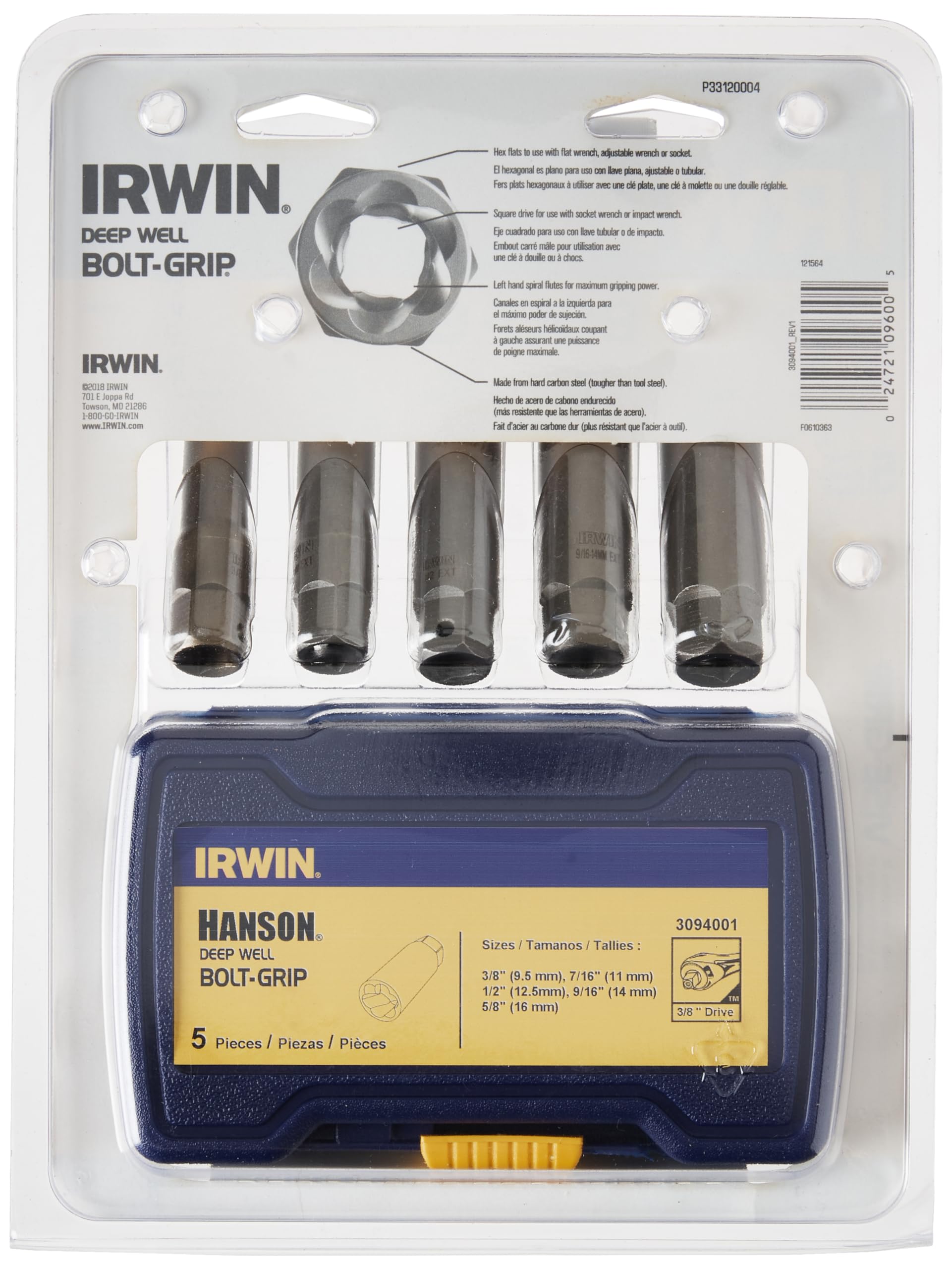 IRWIN Deep Well Bolt Extractor Set for Bolts, 5-Piece (3094001)