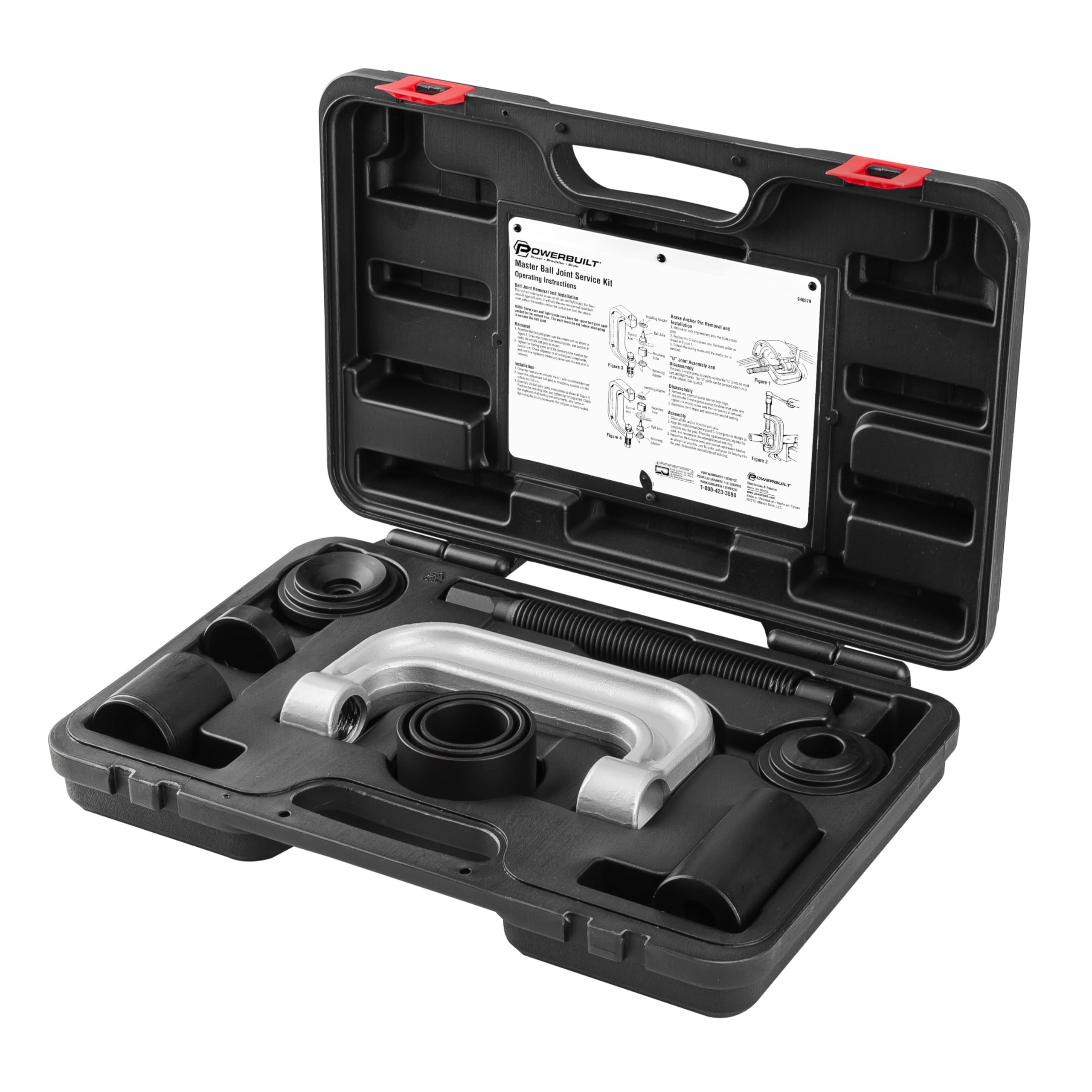 Powerbuilt Master Service Tool Kit, Ball Joint 10 Piece, Remove and Replace Ball Joints and U-Joints, Cars, Light Trucks, Storage Case - 940579, Black