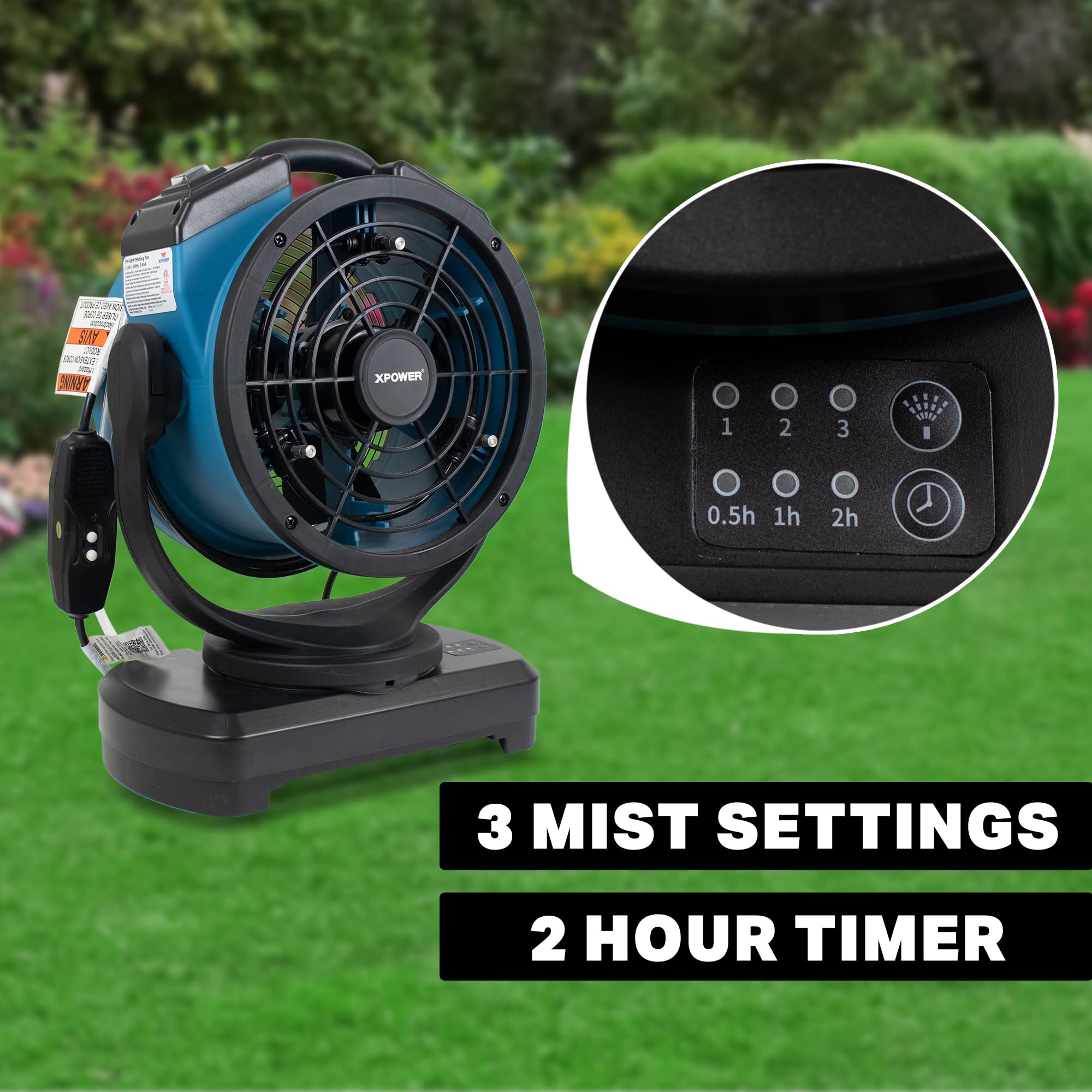 FM-68W XPOWER Misting Fan w/Water Pump, Mounts on 5 Gal Bucket, Outdoor Cooling, Oscillating, High Velocity, 3-Speed, Camping, Patio & More, 15 In