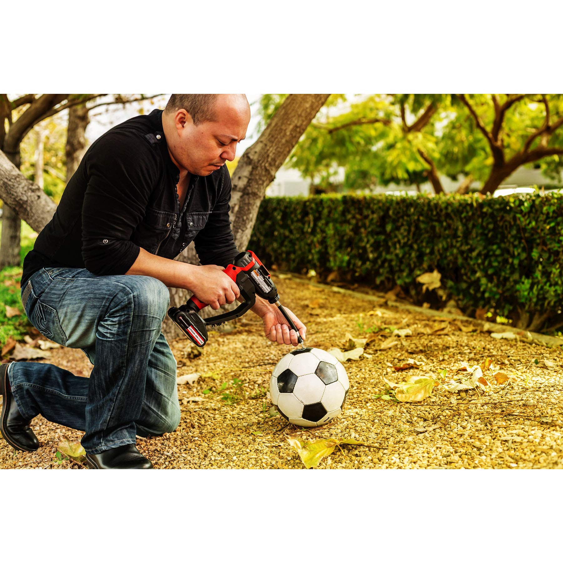 20V Powerbuilt Lithium-Ion Cordless Tire Inflator Inflates Tires, Camping Gear, Sports Balls up to 150 PSI, Set and Forget Auto Shut-Off at Target PSI, Lighted Digital Display Shows PSI - 240215