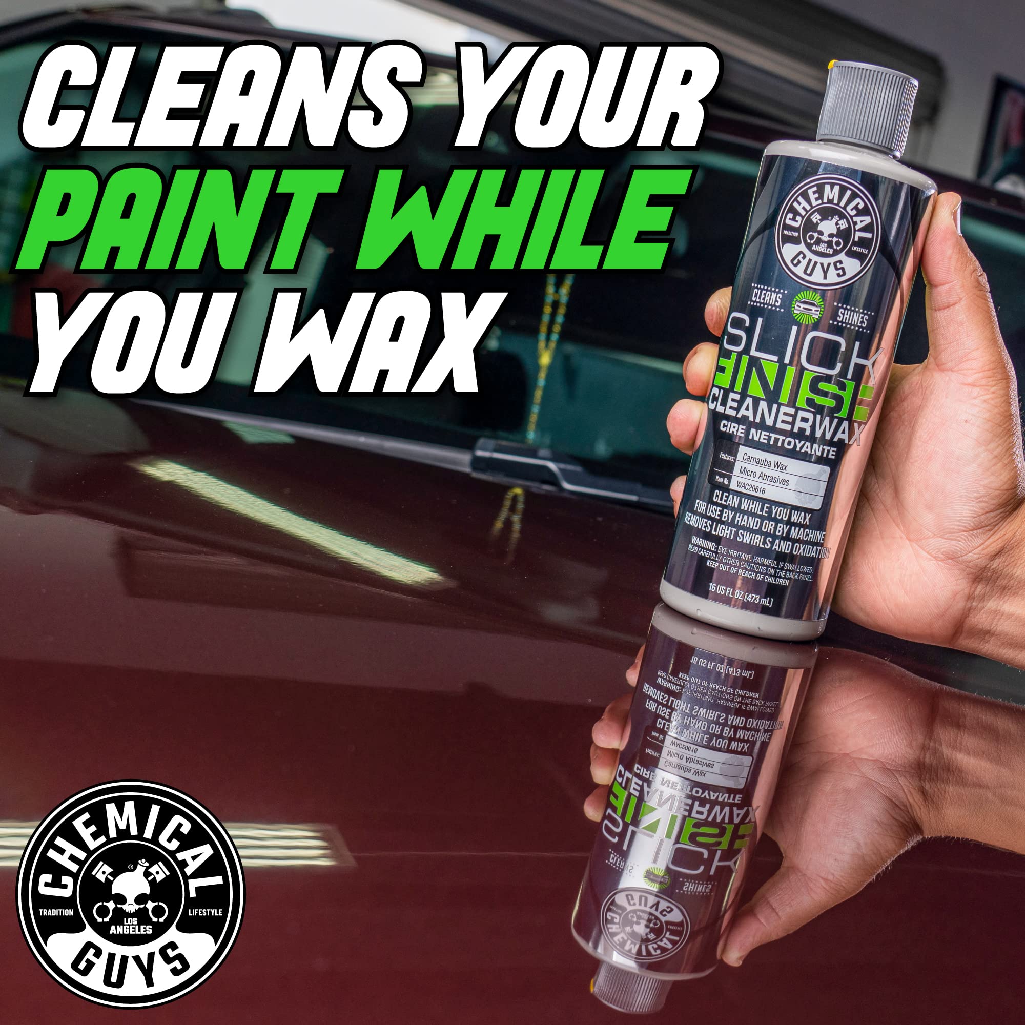 Chemical Guys Slick Finish Cleaner Wax WAC20616 Light Paint Cleanser & Brilliant Shine Carnauba Wax, 16 fl oz