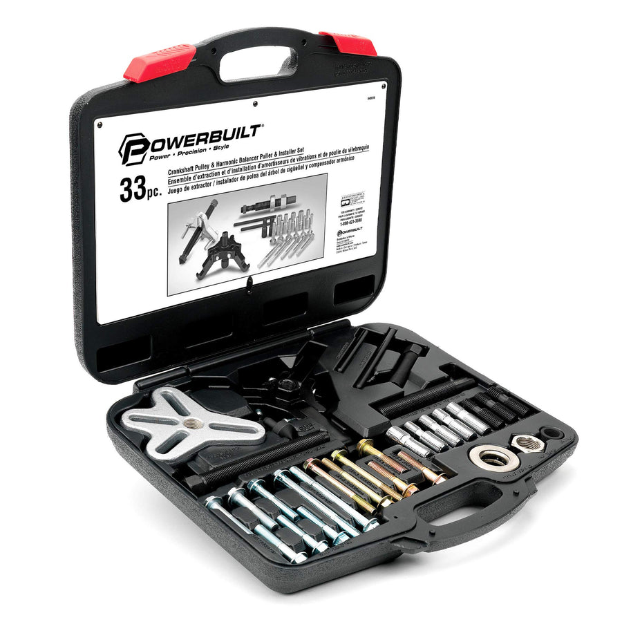 Powerbuilt Harmonic Balancer and Installer Pulley Tool Kit, 33 Piece, Crankshaft Pulley, Remove and Install, Storage Case - 648616, Black