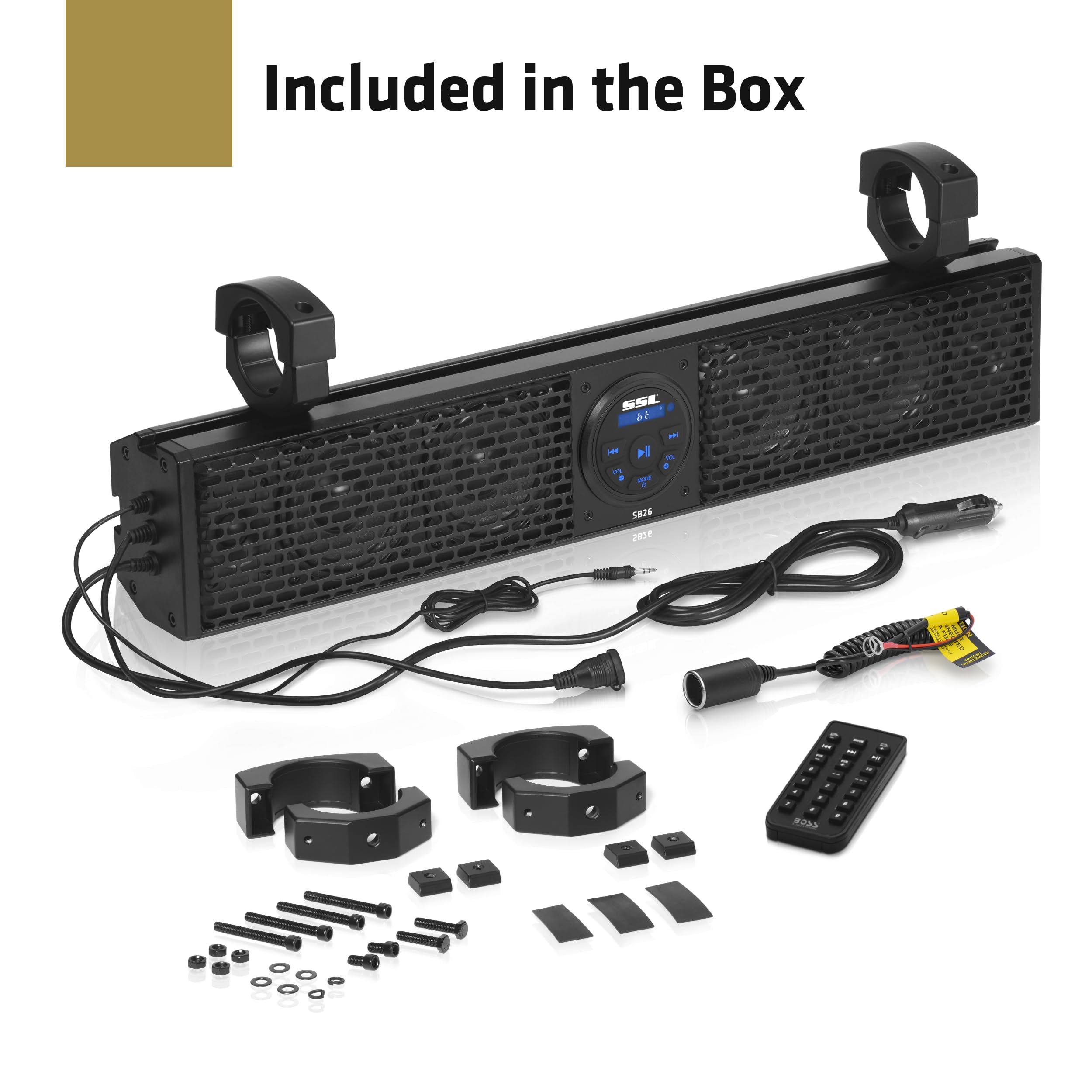 ATV UTV Sound Bar Sound Storm Laboratories SB26 - 26 Inch Wide, 4 Inch Speakers, 1 Inch Tweeters, Full Range Audio, IPX5 Weatherproof, Bluetooth, Built in Amplifier, Golf Cart Compatible
