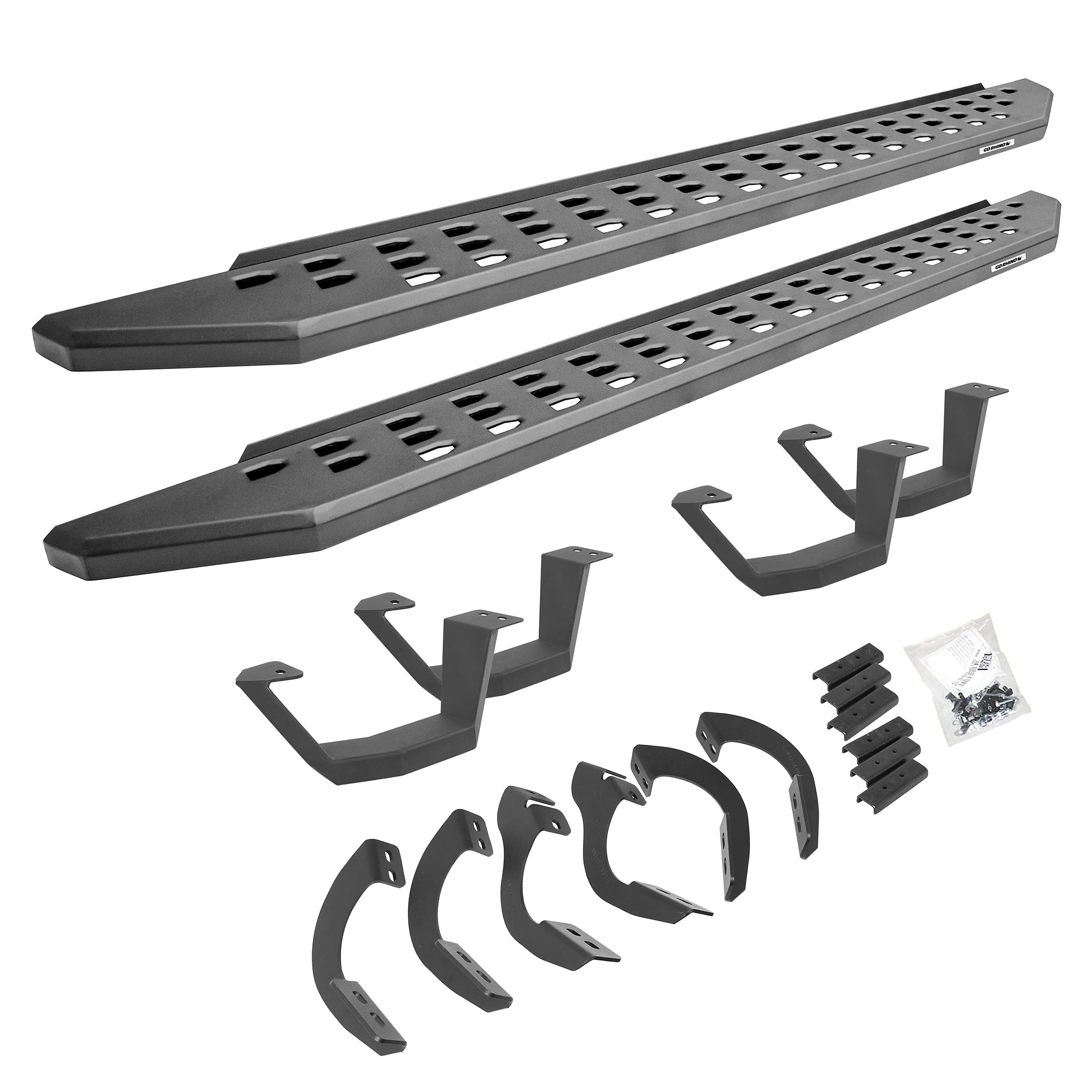 Go Rhino RB20 Running Boards 6944256820PC - Complete Kit: RB20 Running Board + Brackets + 2 Pair RB20 Drop Steps