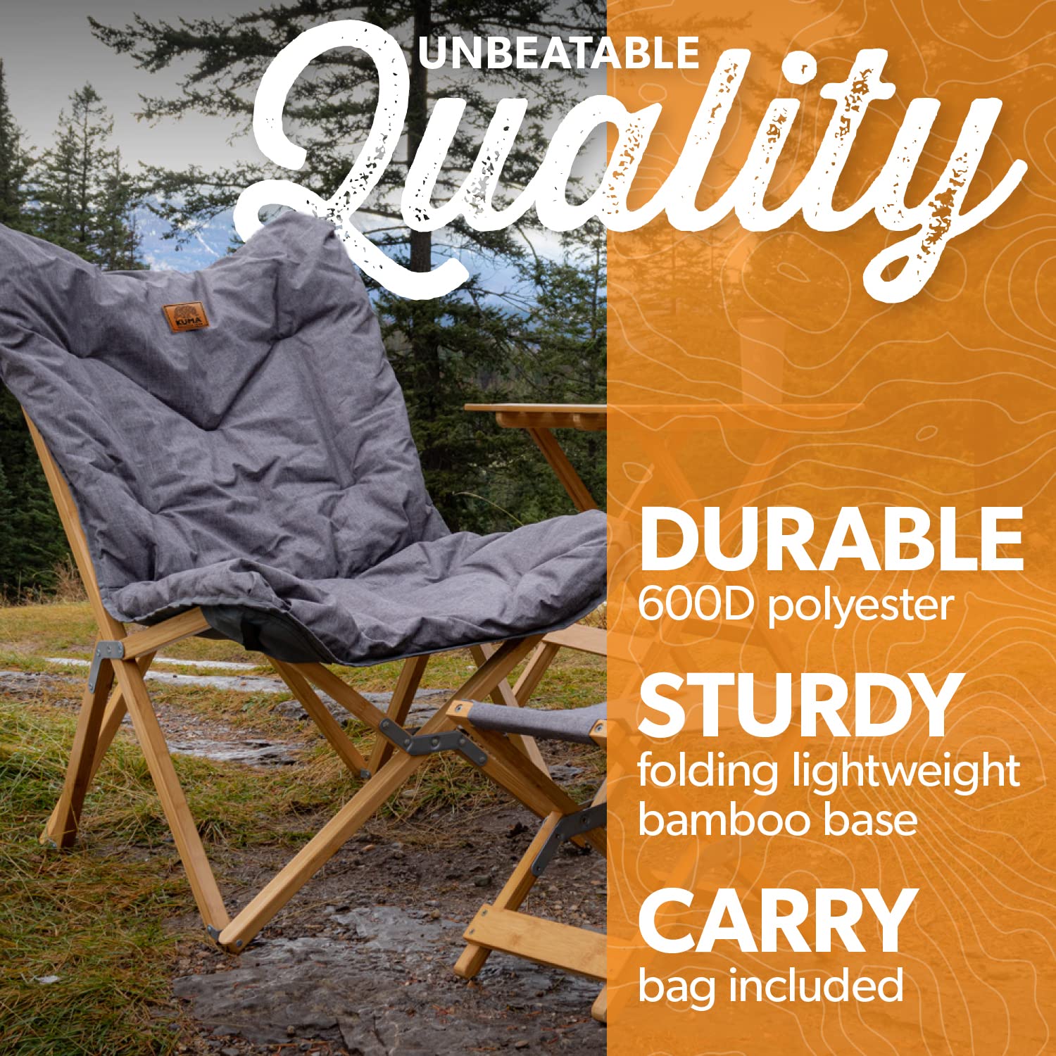 Yoho Bamboo Butterfly Chair Kuma Outdoor Gear with Carry Bag, Ultimate Portable Luxury Outdoor Chair for Camping, Glamping, Sports & Outdoor Adventures (Heather Grey)