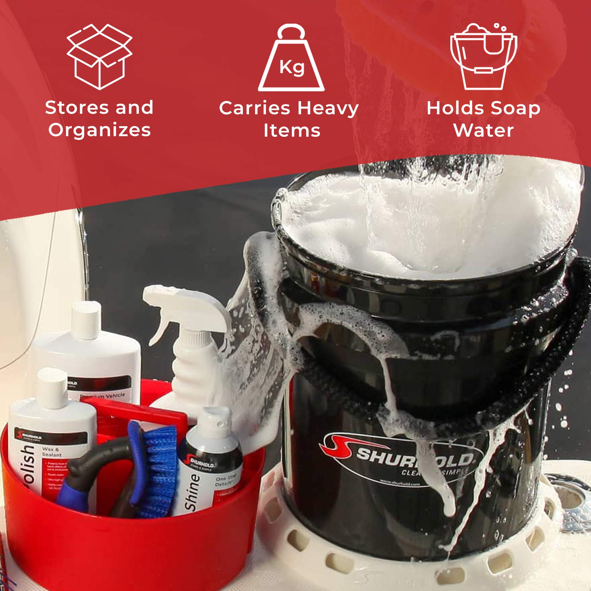 Shurhold Deluxe One Bucket System 2464 - Ultimate Cleaning Kit with 5 Gallon Bucket, Grit Guard, Lid, and Storage Caddy, Black