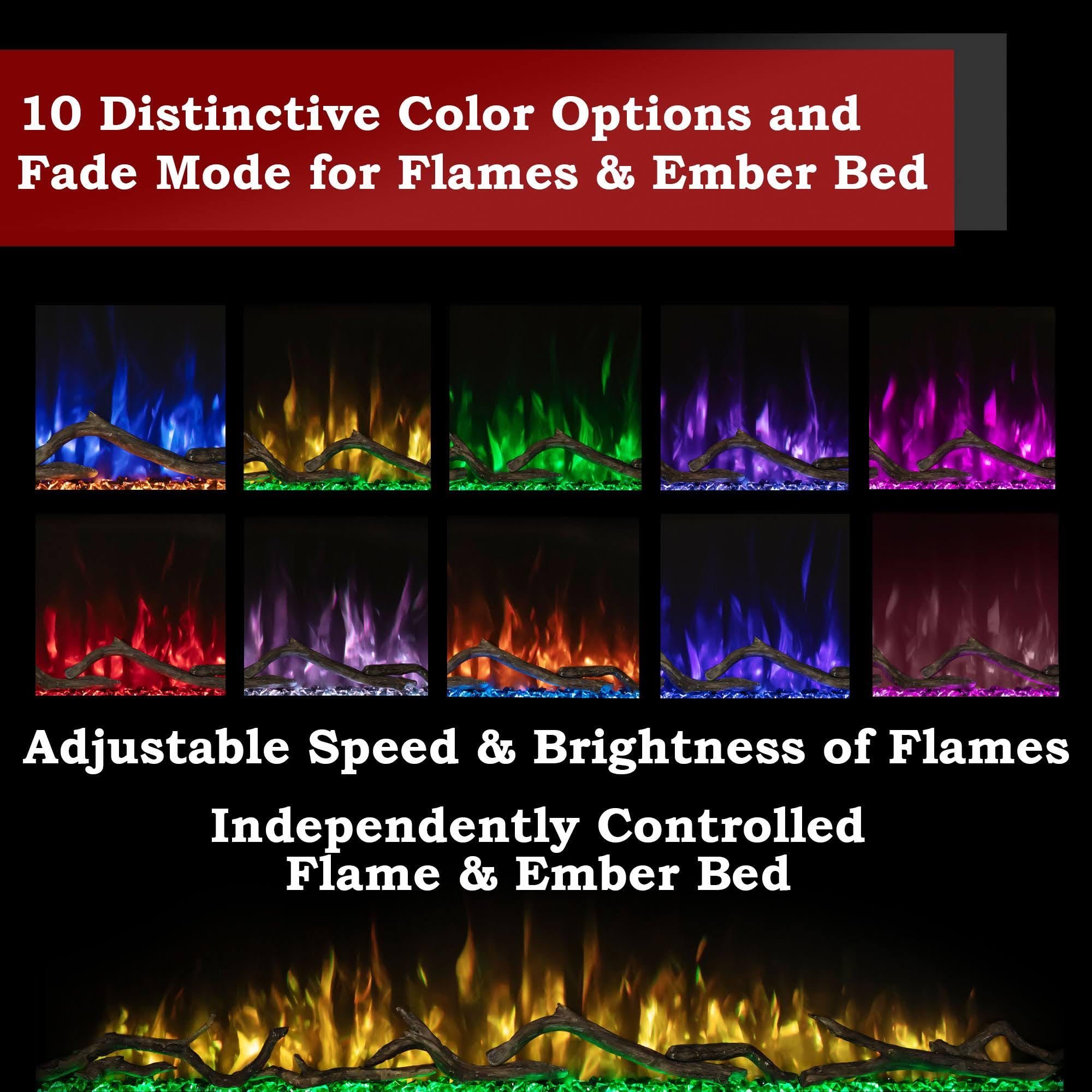 Spectrum Slimline Modern Flames 50 inch Wall Mount Built in Electric Fireplace Insert | Fully Recessed 4'' Wall | SPS-50B