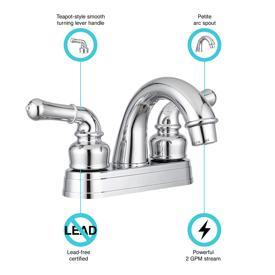 Dura Faucet RV Bathroom Sink Faucet DF-PL620C-CP - Smooth Turning 2-Lever (Chrome)