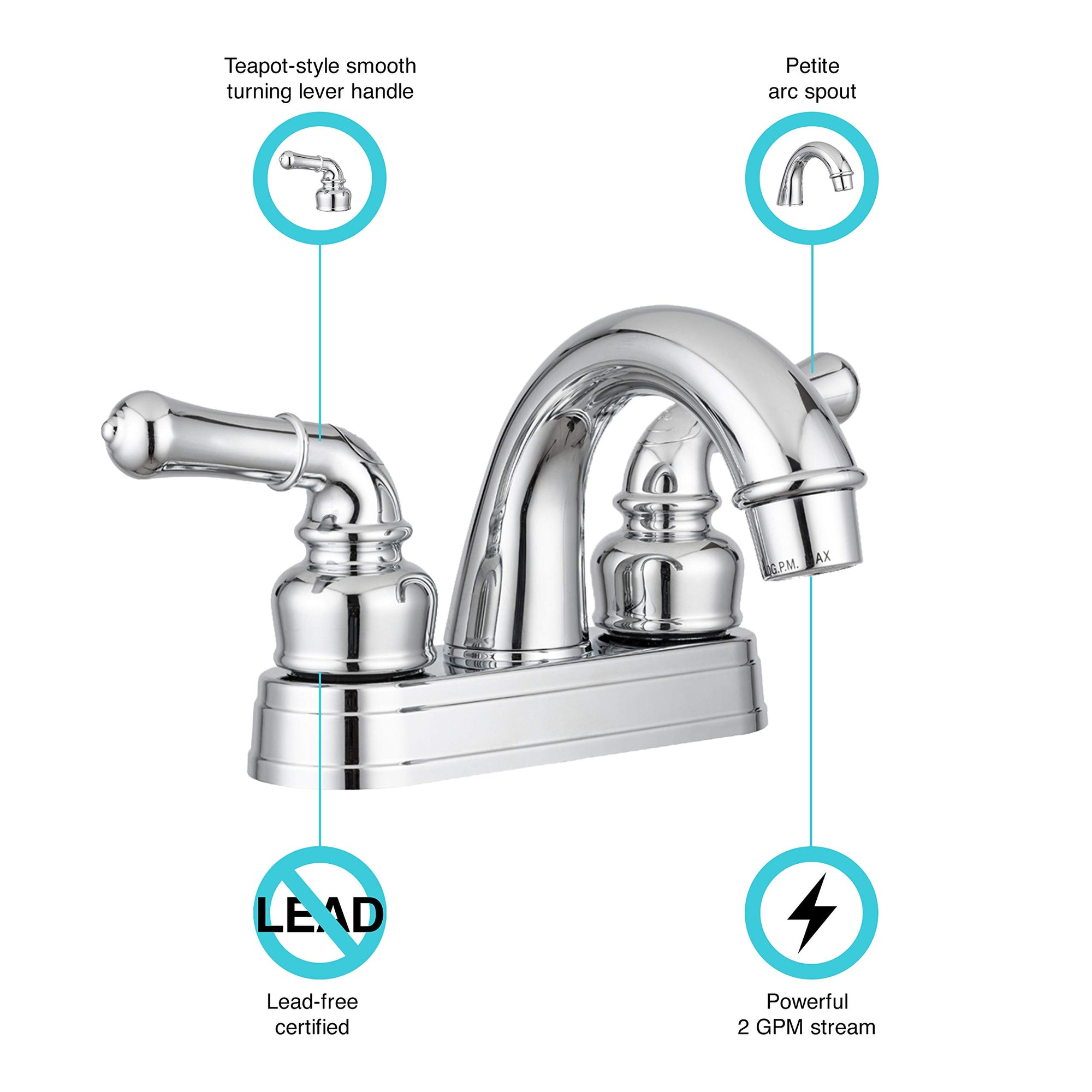 Dura Faucet RV Bathroom Sink Faucet DF-PL620C-CP - Smooth Turning 2-Lever (Chrome)