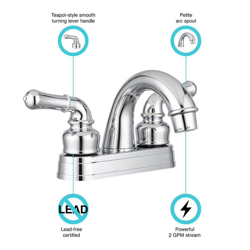 Dura Faucet RV Bathroom Sink Faucet DF-PL620C-CP - Smooth Turning 2-Lever (Chrome)