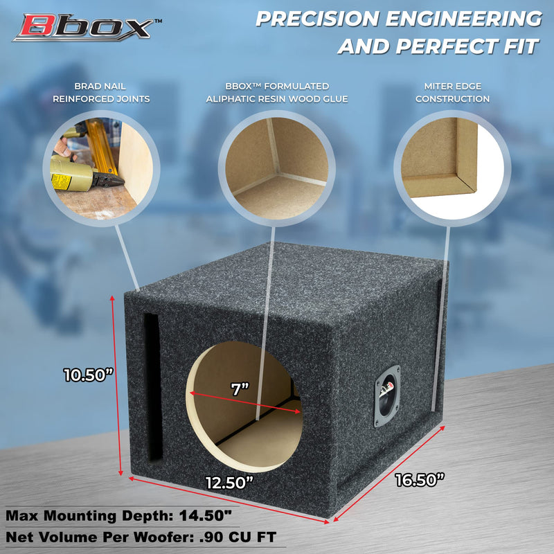 Atrend 8 inch Car Subwoofer Speaker Box Vented Enclosure Carpeted - Improves Audio Quality, Sound and Bass - High Grade MDF Construction with Nickel Finish Speaker Terminal - Black