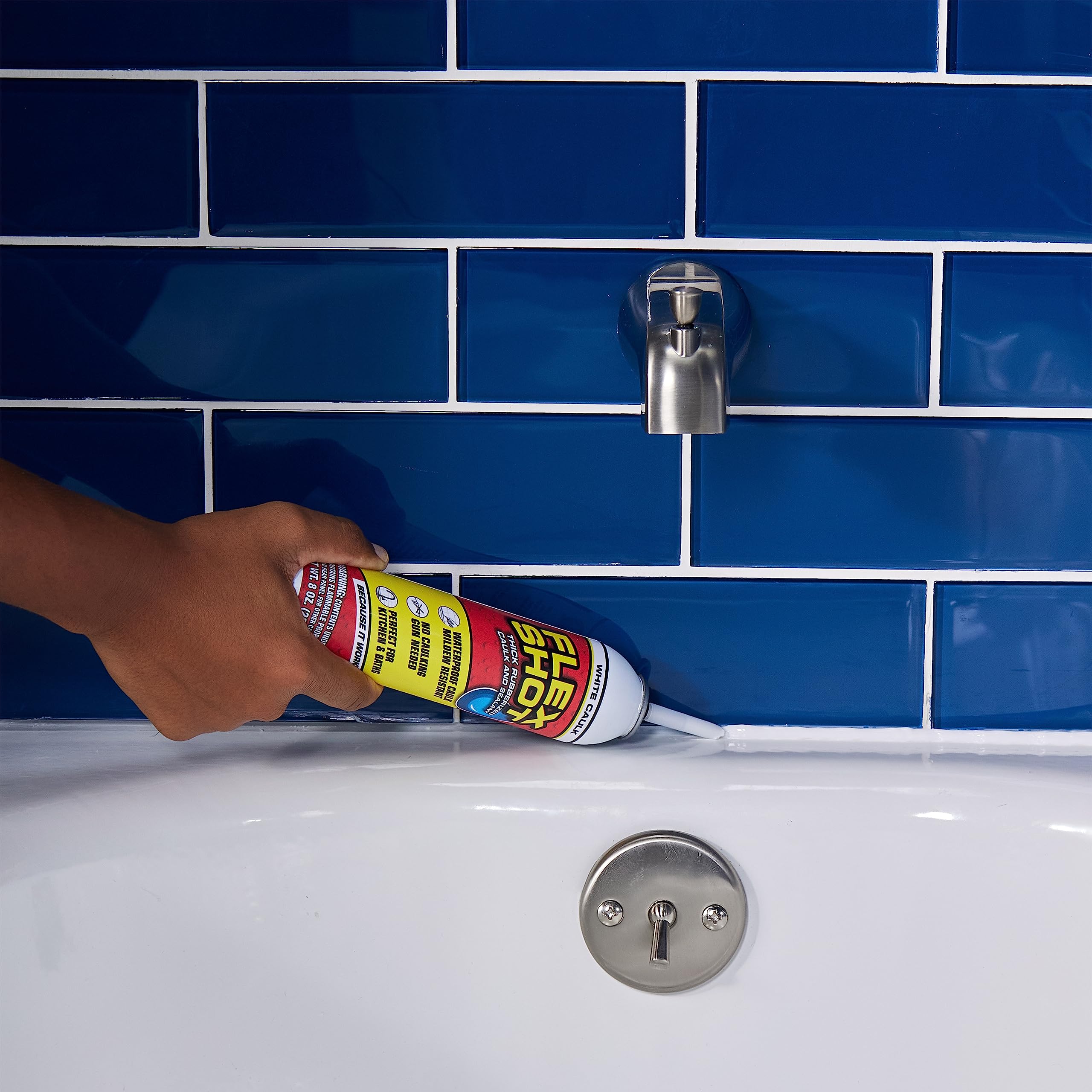 Flexible Rubber Silicone Sealant, Flex Shot, Waterproof Caulk, UV Resistant, No Caulk Gun Needed, Perfect for Kitchen, Bath, Showers, Sinks, Baseboards, Almond, 8oz, 1-Pack