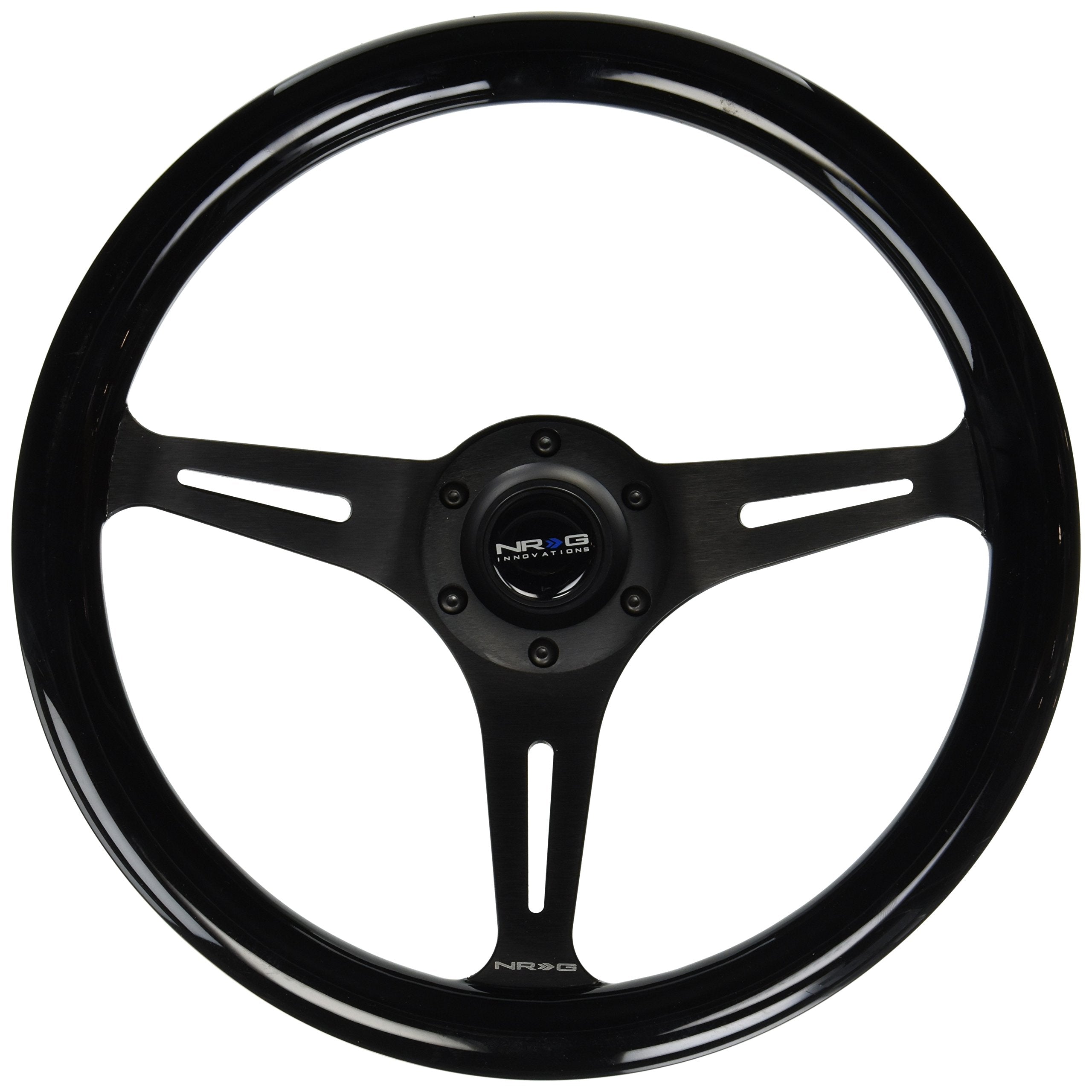 NRG Innovations Steering Wheel NRG-ST-015BK-BK - 350mm - 25mm Deep Configuration, Classic Wood Grain Wheel 3 Black Spokes- Black Paint Grip