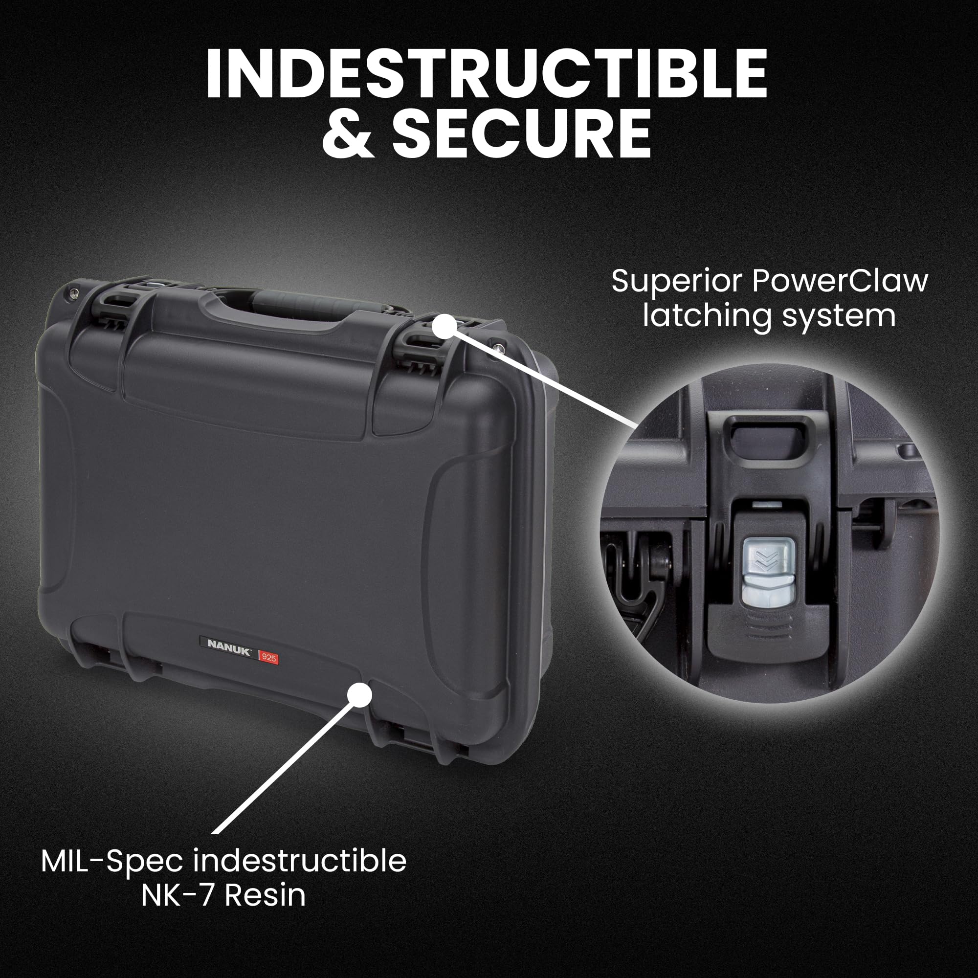 Pro Photo Kit NANUK 925 – Waterproof Travel Camera Hard Case with Padded Dividers & Lid Organizer, 18.7” x 14.8” x 7”, Dustproof & Impact-Resistant Airline Carry-On Approved – Graphite