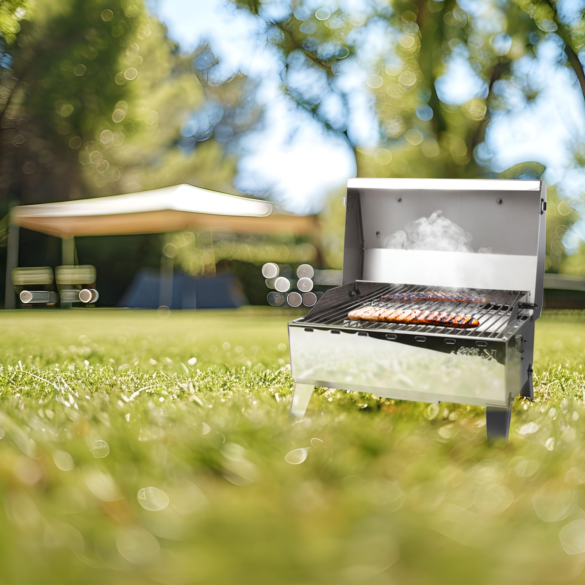 Camco Premium Kuuma Stainless Steel Mountable Gas Grill w/Regulator -Compact Portable Size Perfect for Boats, Tailgating and More - Stow N Go 125" (58140)