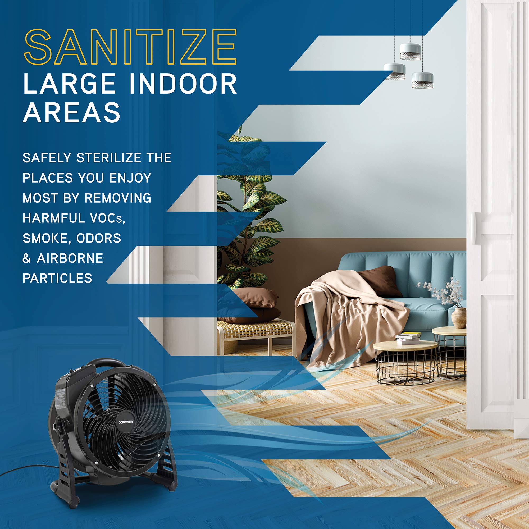 Air Neutralizing Fan XPOWER M-27, Axial Air Mover w/Ozone Generator, O3 Machine, Commercial, High Capacity, Large Areas, Sanitization, Odor Removal