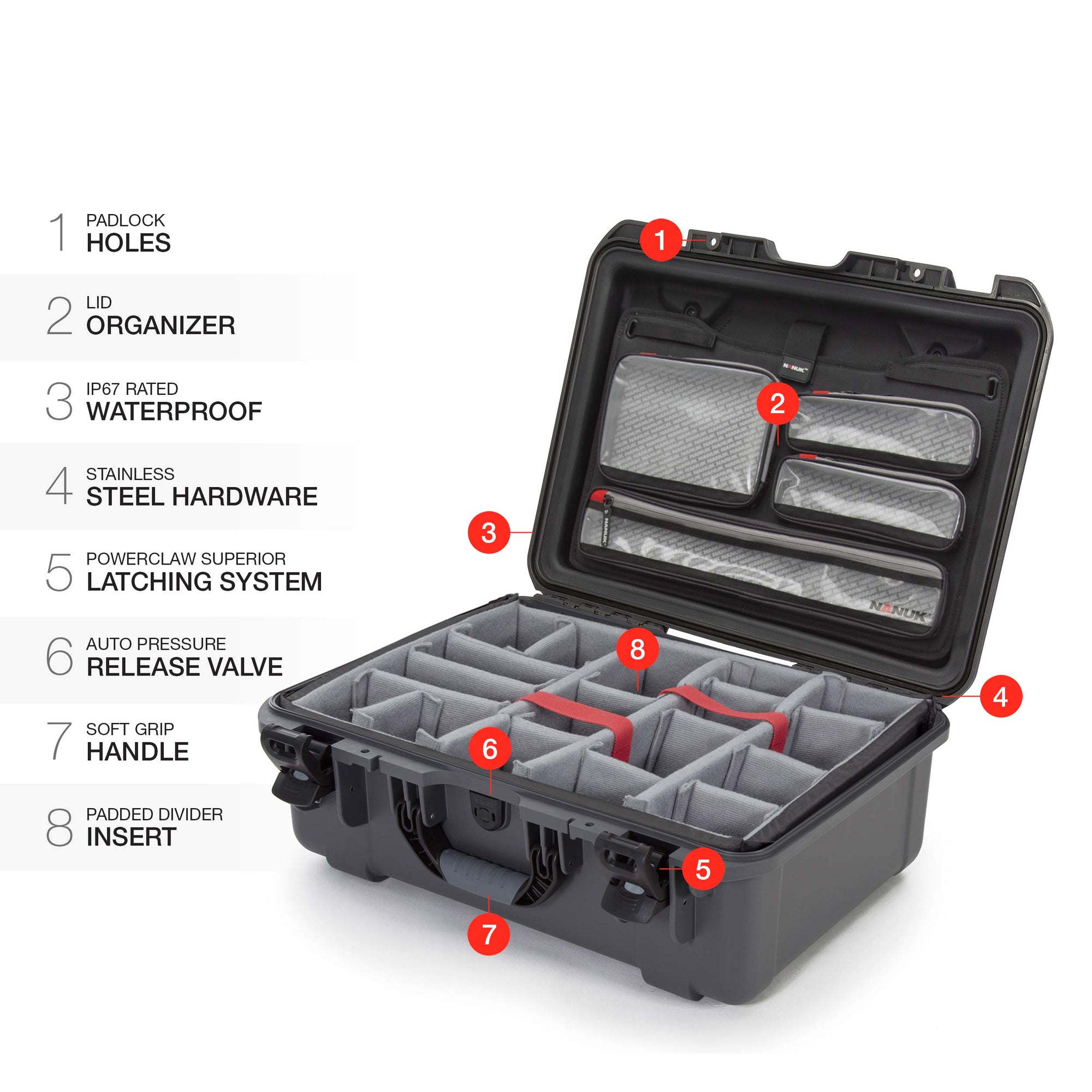 Graphite Nanuk 940 Waterproof Hard Case with Lid Organizer and Padded Divider