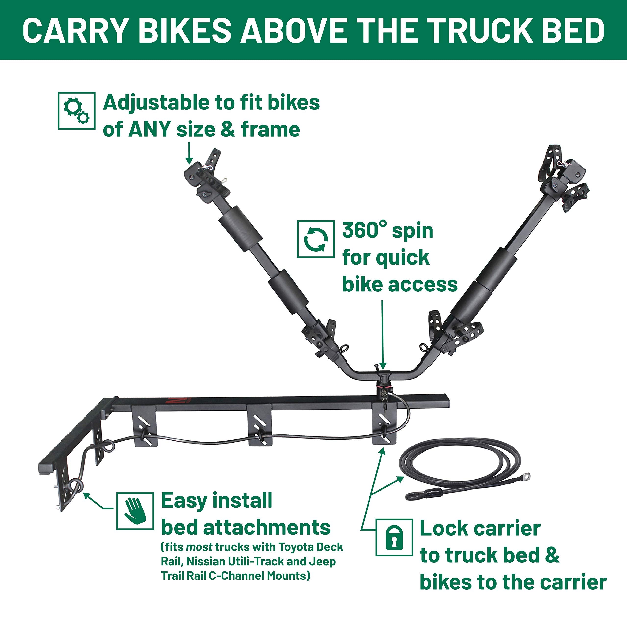 Let's Go Aero Half Nelson Channel, Truck Bed Mount 2-Bike V-Rack Carrier for Toyota Deck Rail, Nissan Utili-Track, & Jeep Trail Rail Management Systems