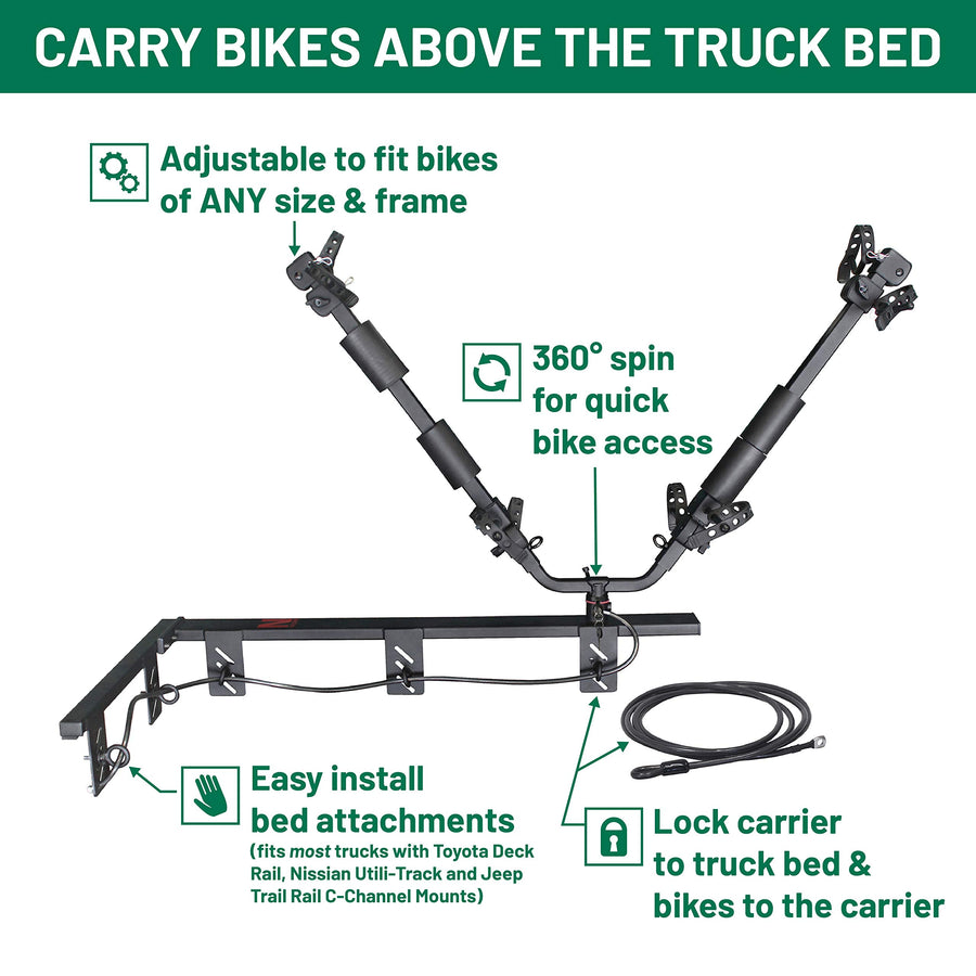 Let's Go Aero Half Nelson Channel, Truck Bed Mount 2-Bike V-Rack Carrier for Toyota Deck Rail, Nissan Utili-Track, & Jeep Trail Rail Management Systems