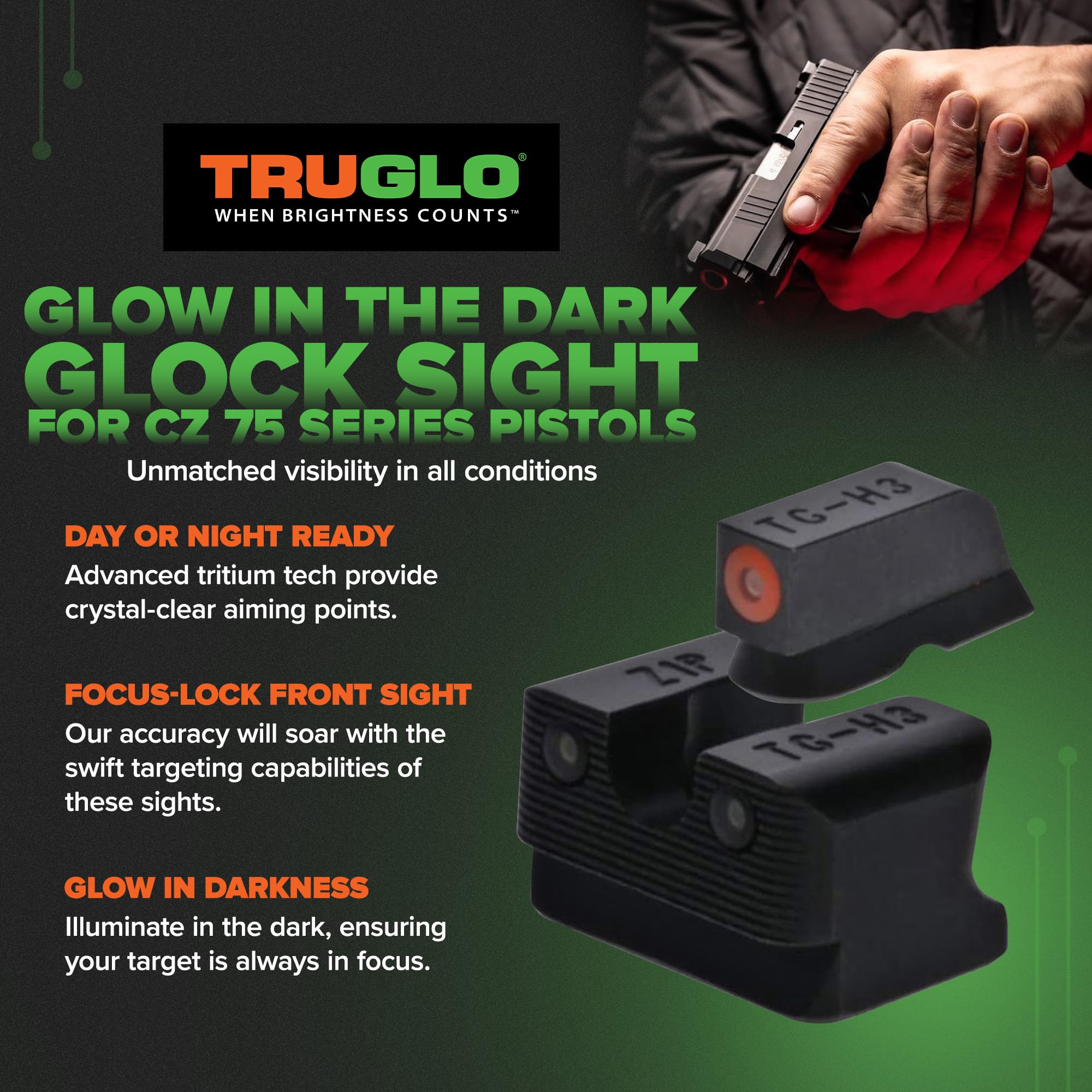 CZ 75 TruGlo Tritium Pro Glow Sight, Orange Ring