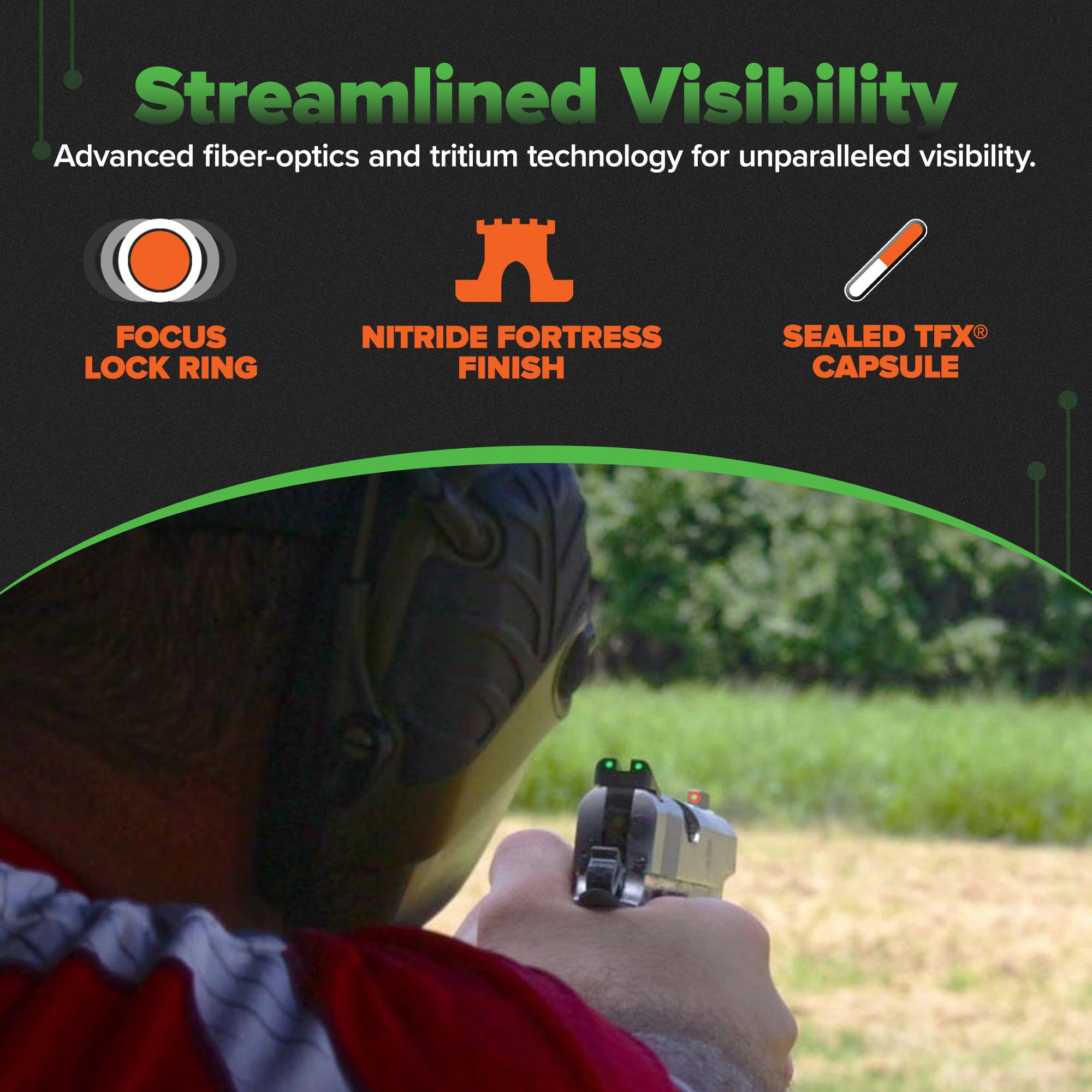 TruGlo Handgun Fiber Optic Glock Pistol Laser Sight Accessories with TRIDOT Aiming System, Green Front and Yellow Rear for Glock 42 and 43