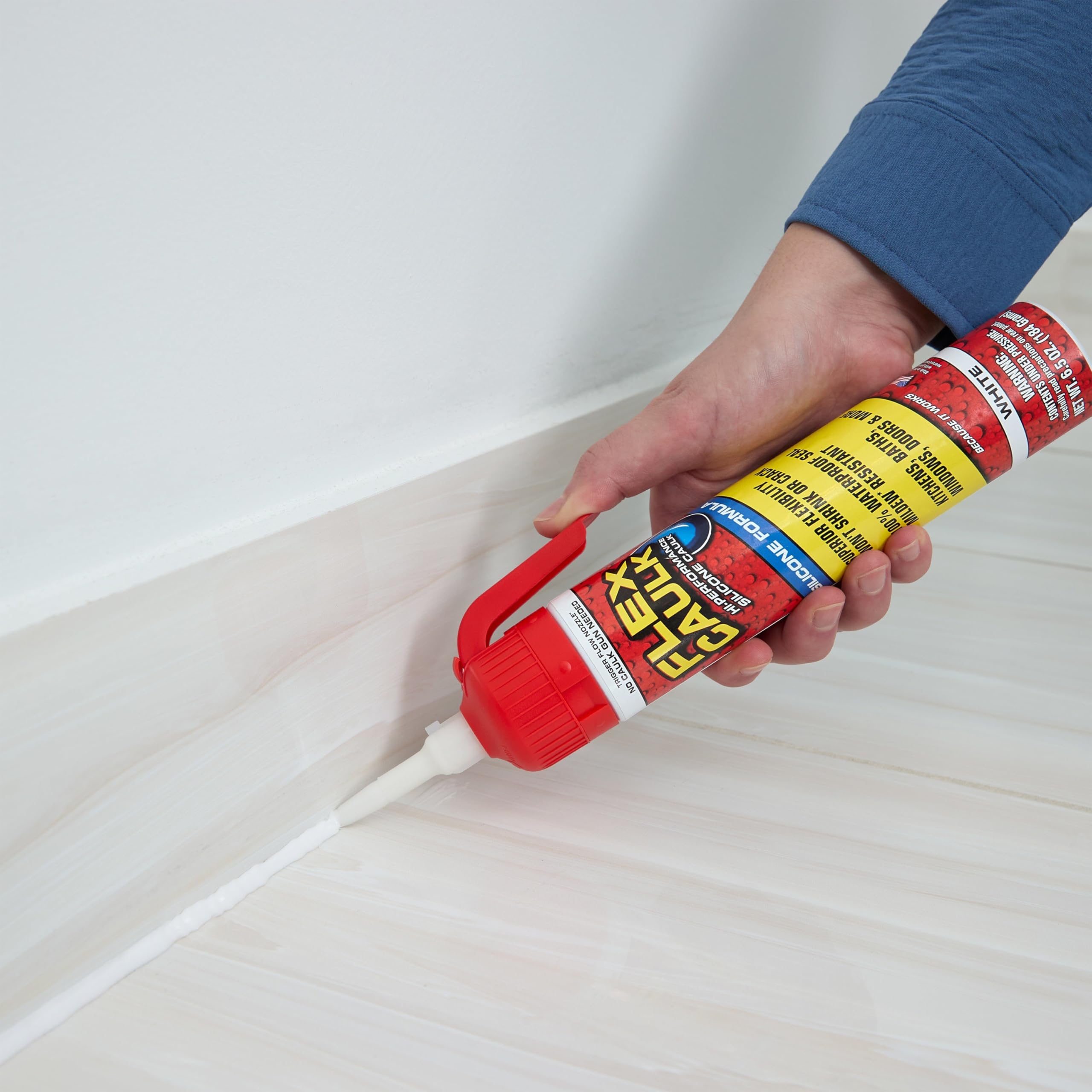 Silicone Flex Caulk, Waterproof & Weatherproof Sealant, Strong, Indoor, Outdoor, Bath, Kitchen, Shower, Sink, Window, Baseboards, Door, RV, Roof, Wood, Glass, Tile, Marine, White, 6.5 oz, 1-Pack