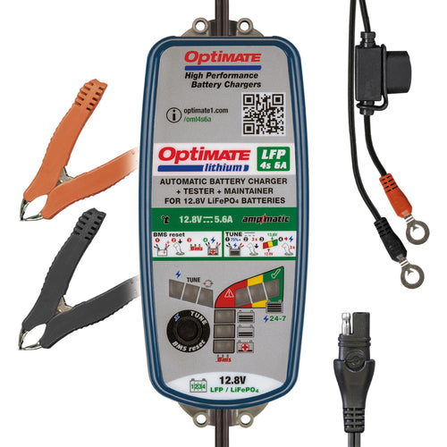 OptiMate Tecmate Lithium 4s 6A, TM391, 10-step 12.8V 6A Lithium Expert Battery Saving Charger & Maintainer, Blue/Green