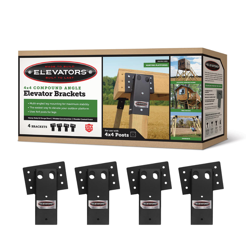 4x4 Elevator Brackets, Elevators Double Angled Construction-Grade Steel, Ideal for Hunting Stands, Tree Houses, Decks, and More, 4-Pack