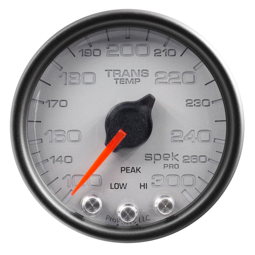 Gauge AUTO METER P34222 Transmission Temp (Spek-Pro Gauge, Trans Temp, 2 1/16", 300ºf, Stepper Motorwith Peak & Warn, Slvr/Blk, Spek-Pro)
