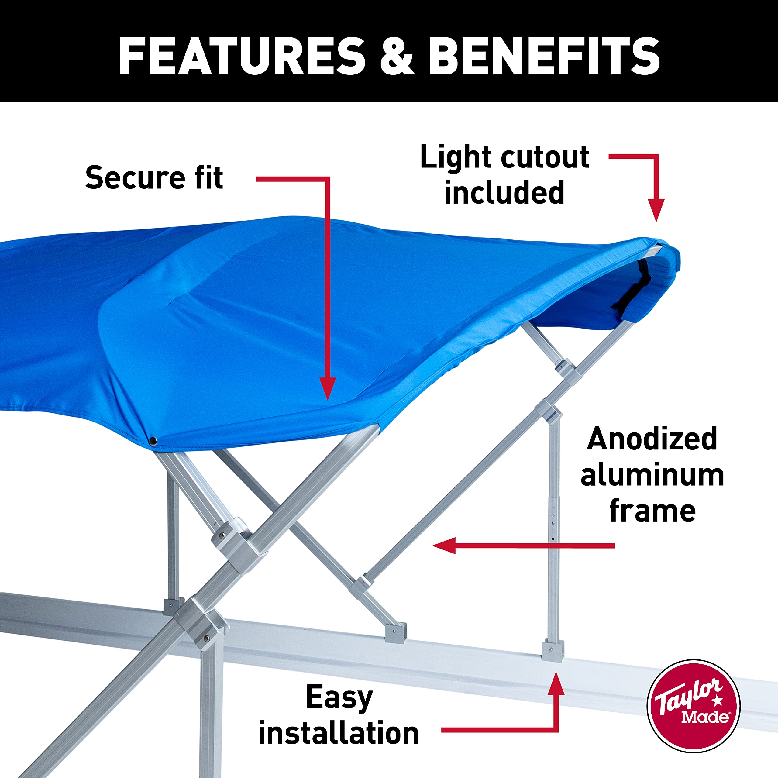 Bimini Top Kit Manual Taylor Made for Boats – 8'W x 8'L (Pacific Blue) – Bimini Top Replacement Kit Includes Frame, Canvas, Storage Boot – Four-Bow Bright Dip Anodized Aluminum Frame – 2020329505