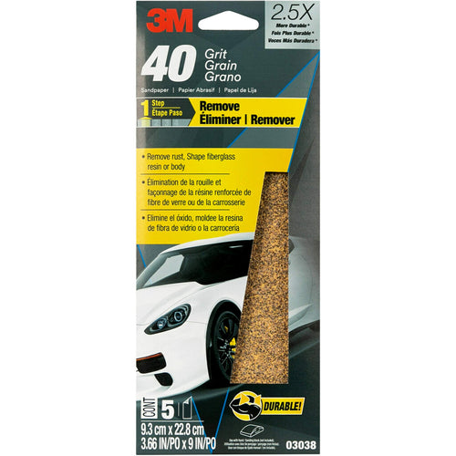 3M Sandpaper, 40 Grit, 03038, 5 Sheets, 3 2/3 in x 9 in