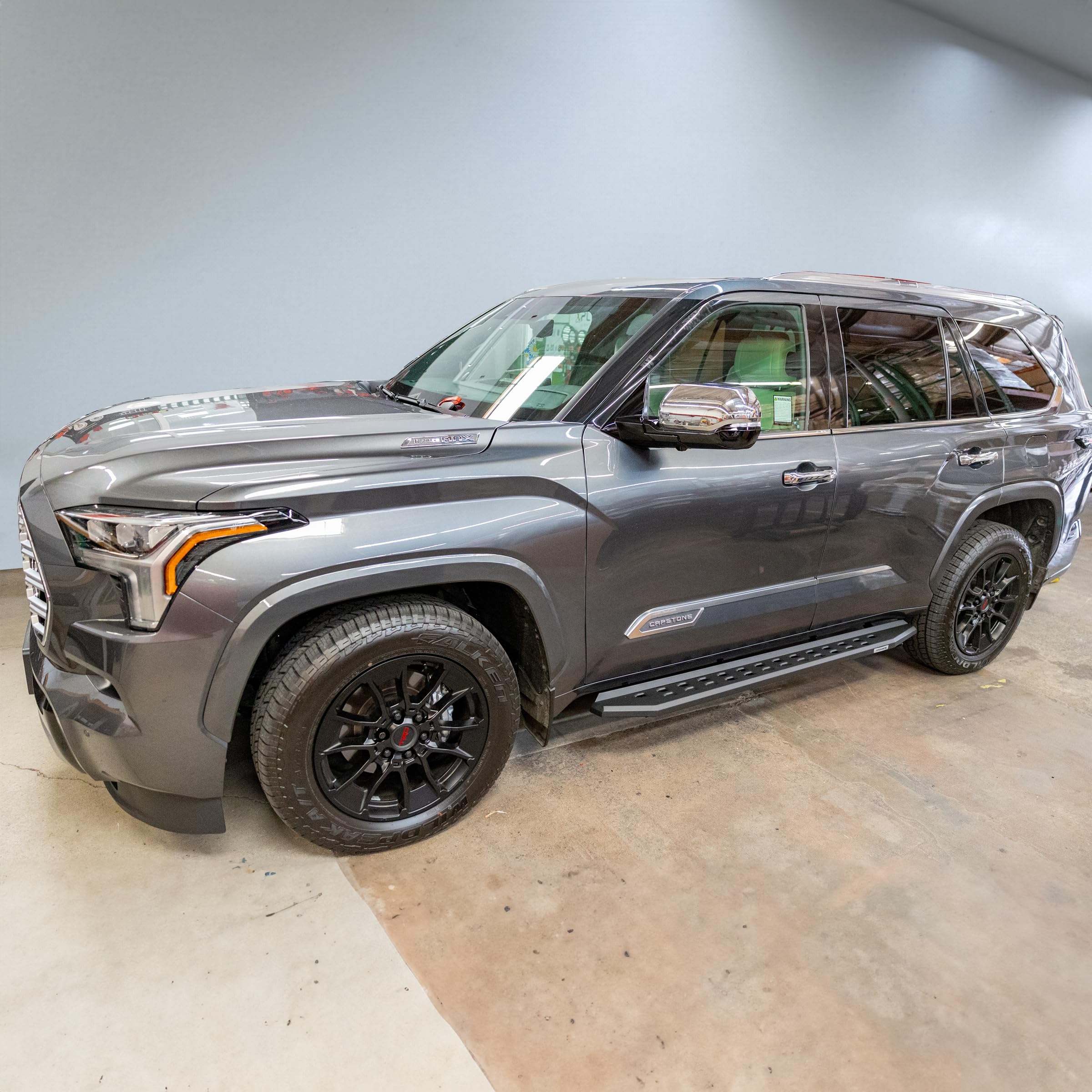 RB20 Slim Running Boards & Brackets Go Rhino | Galvanized Steel, Textured Black | 69443973SPC | Fits 2023-2024 Toyota Sequoia