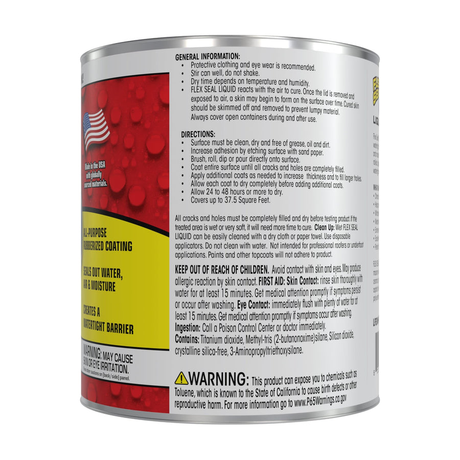 Flex Seal Liquid, Waterproof Rubber Coating Sealant, Flexible, Breathable, and UV Resistant, Roof Repair, Basements, RV, Campers, Trailers, Marine, EPDM, Masonry, White, 32 oz
