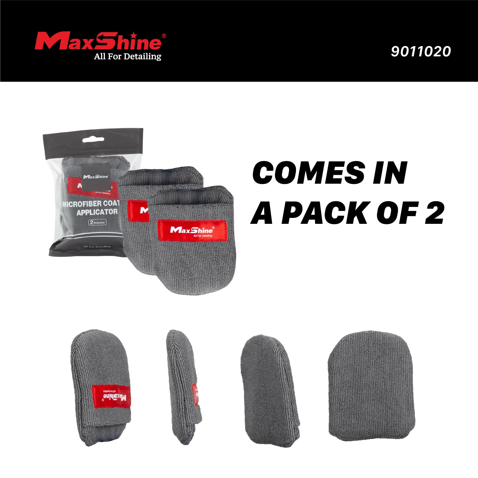 Maxshine Microfiber Universal Coating Applicator Pads, 2-Pack | Finger Pocket Design, Durable & Washable | Reusable Detailing Wax Pads for Car Coating, Sealant & Polish Application