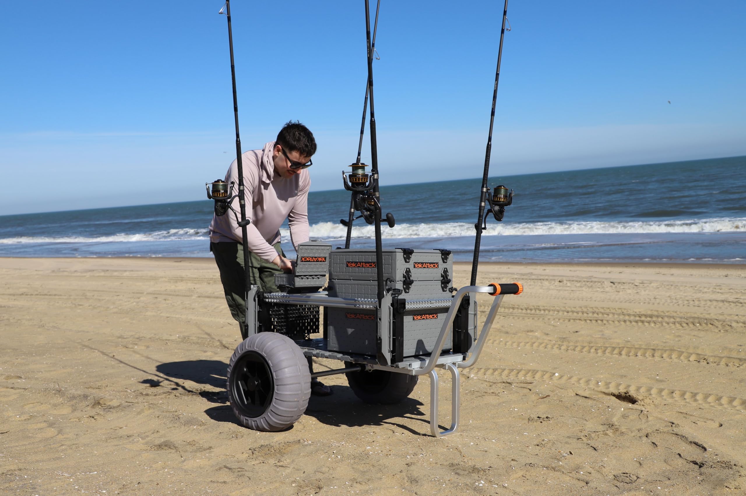 SandRig YakAttack Surf Beach Cart | Heavy-Duty 20” x 36” Gear Hauler with 16” Balloon Tires | Adjustable Design for Fishing, Camping & Beach Trips | High-Capacity, Rust-Resistant Aluminum Frame