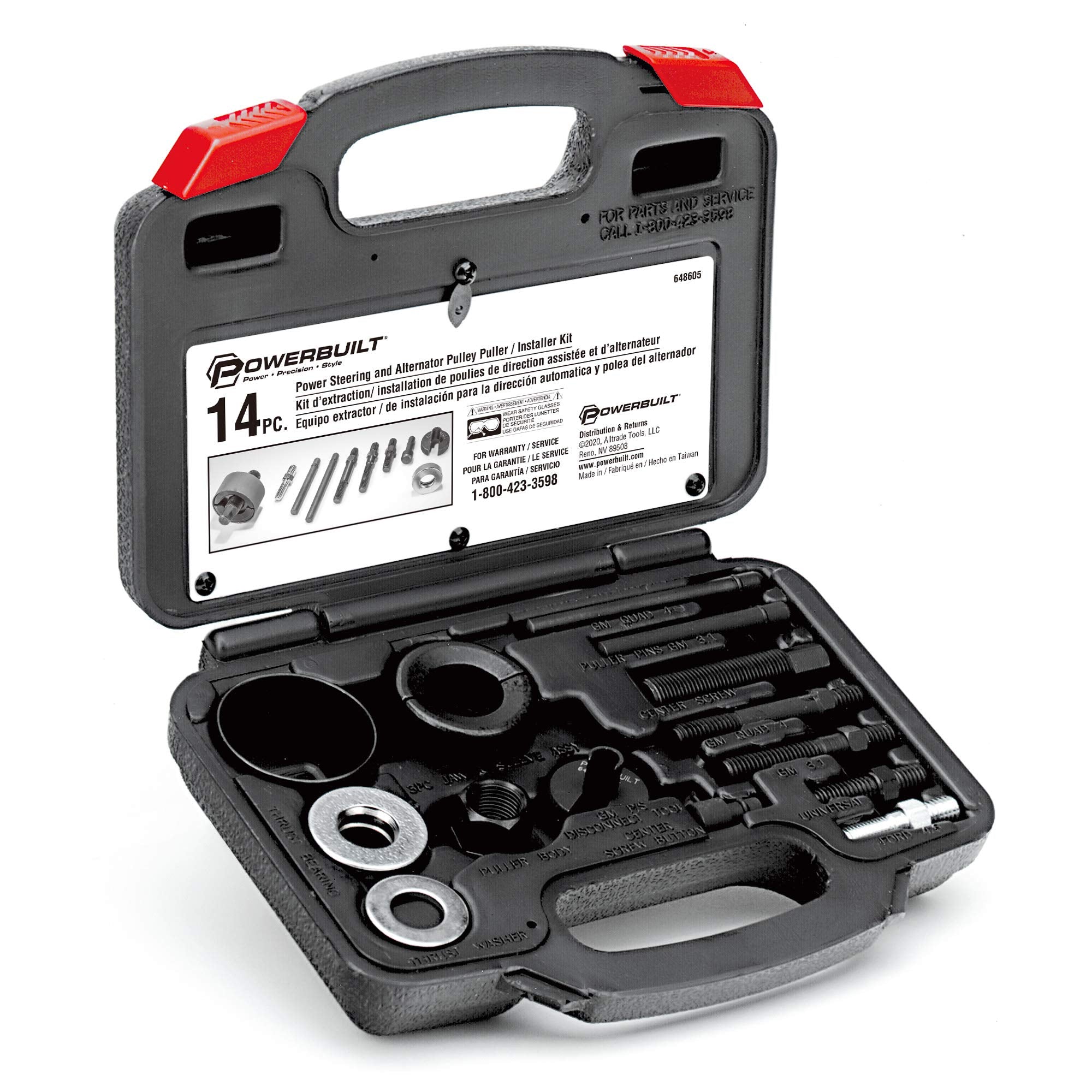 Powerbuilt Steering Power and Alternator Pulley Remove and Install Tool Set, Replace Vehicle Pump, Car Repair Tools, Storage Case - 648605