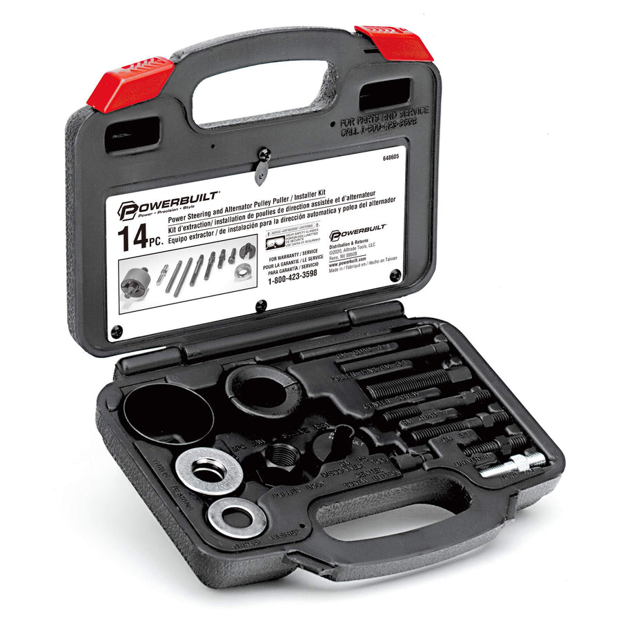 Powerbuilt Steering Power and Alternator Pulley Remove and Install Tool Set, Replace Vehicle Pump, Car Repair Tools, Storage Case - 648605